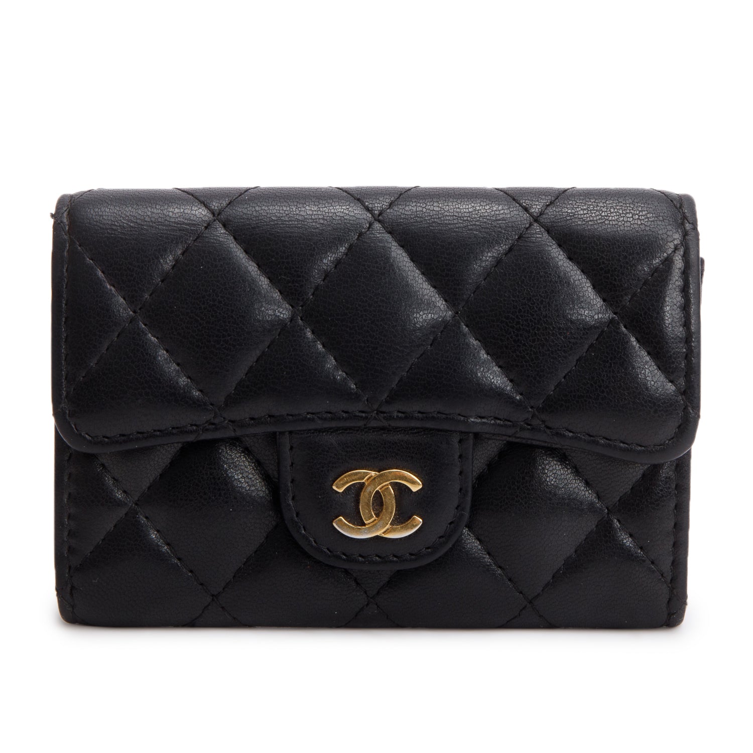 Chanel Quilted Flap Card Holder Lambskin Black Wallet Case 3
