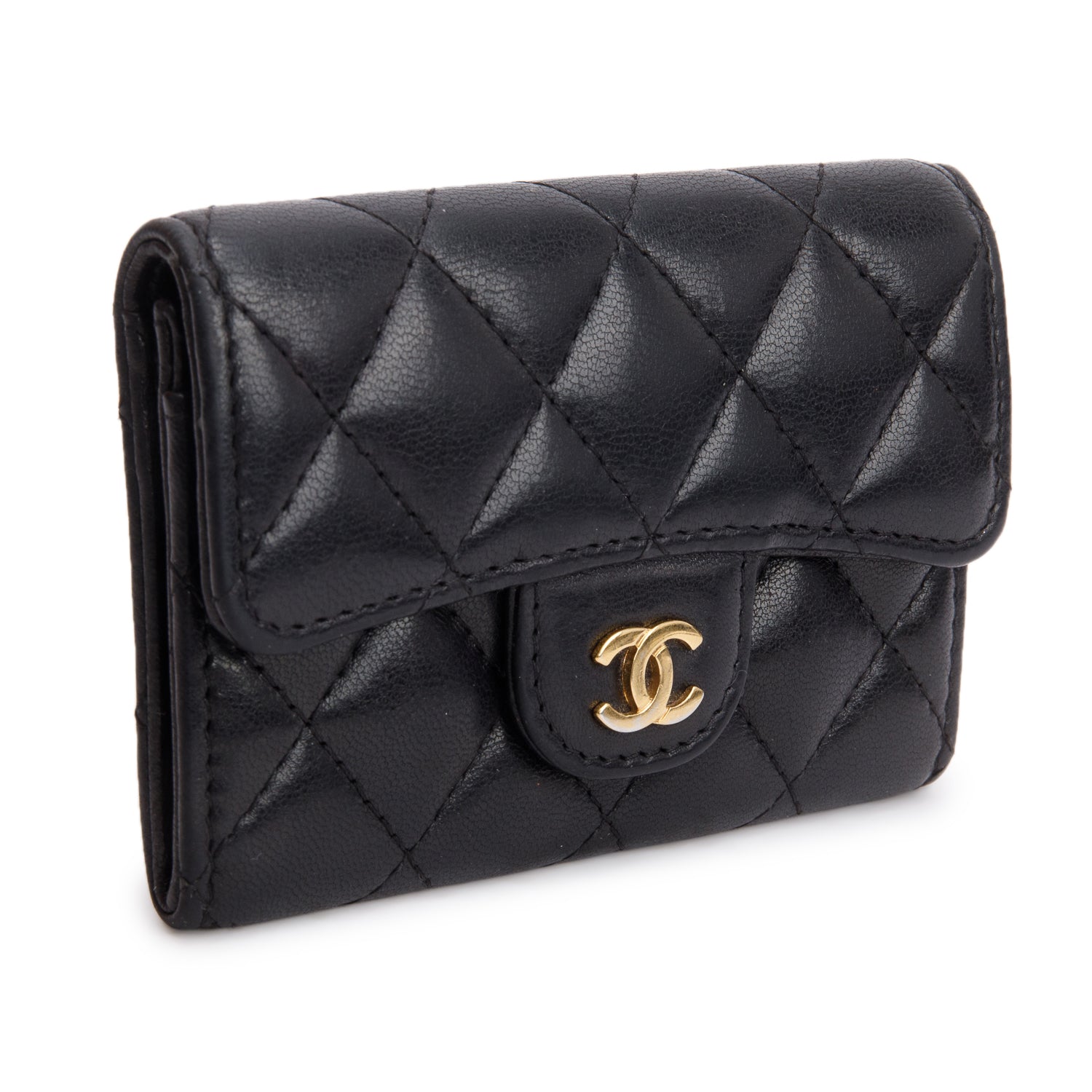 Chanel Quilted Flap Card Holder Lambskin Black Wallet Case 3