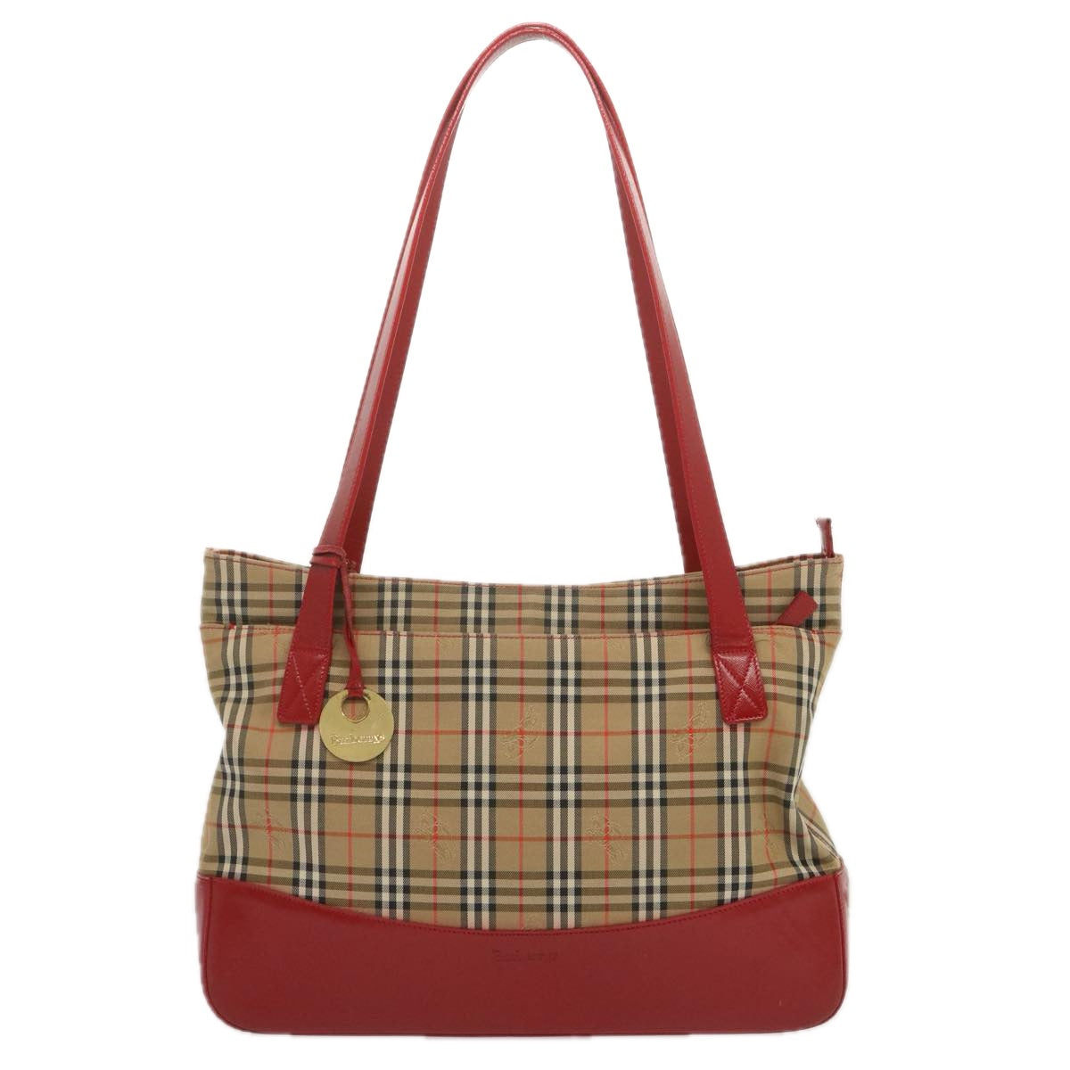 Burberry Luxury ss Nova Check Tote Bag Auth Canvas Beige Red Red Auth 68740