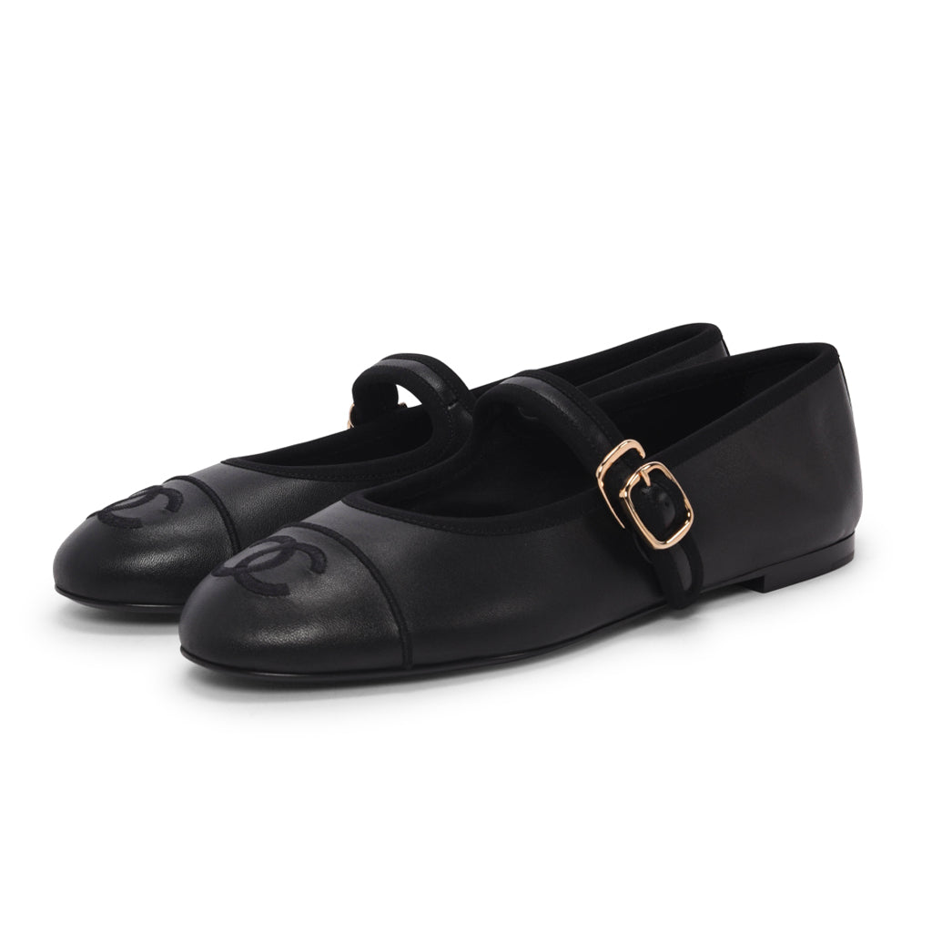 Chanel Black Lambskin CC Mary Jane Flats 38 for Women