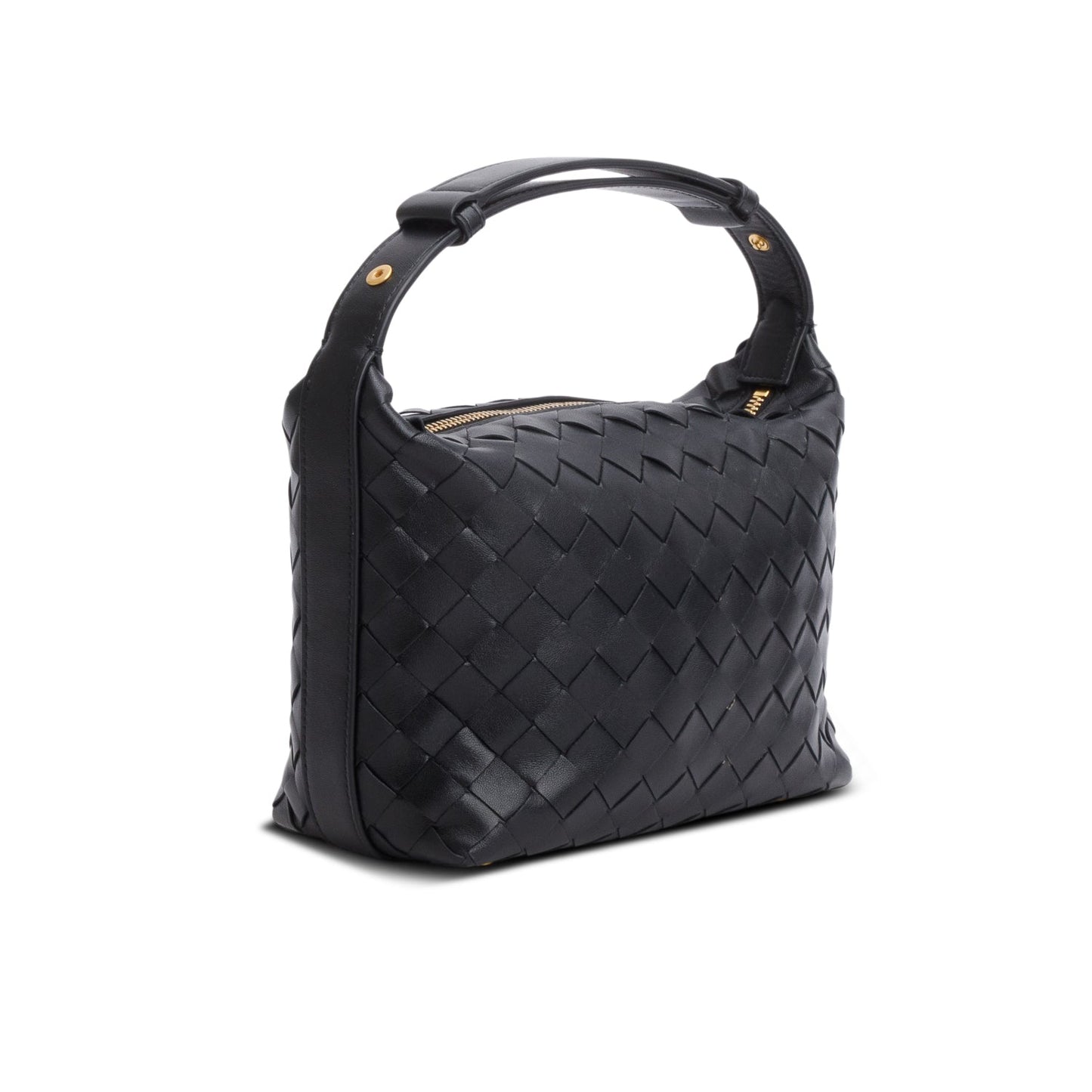 Bottega Veneta Calfskin Nappa Intrecciato Wallace Travel Bag Black Mini