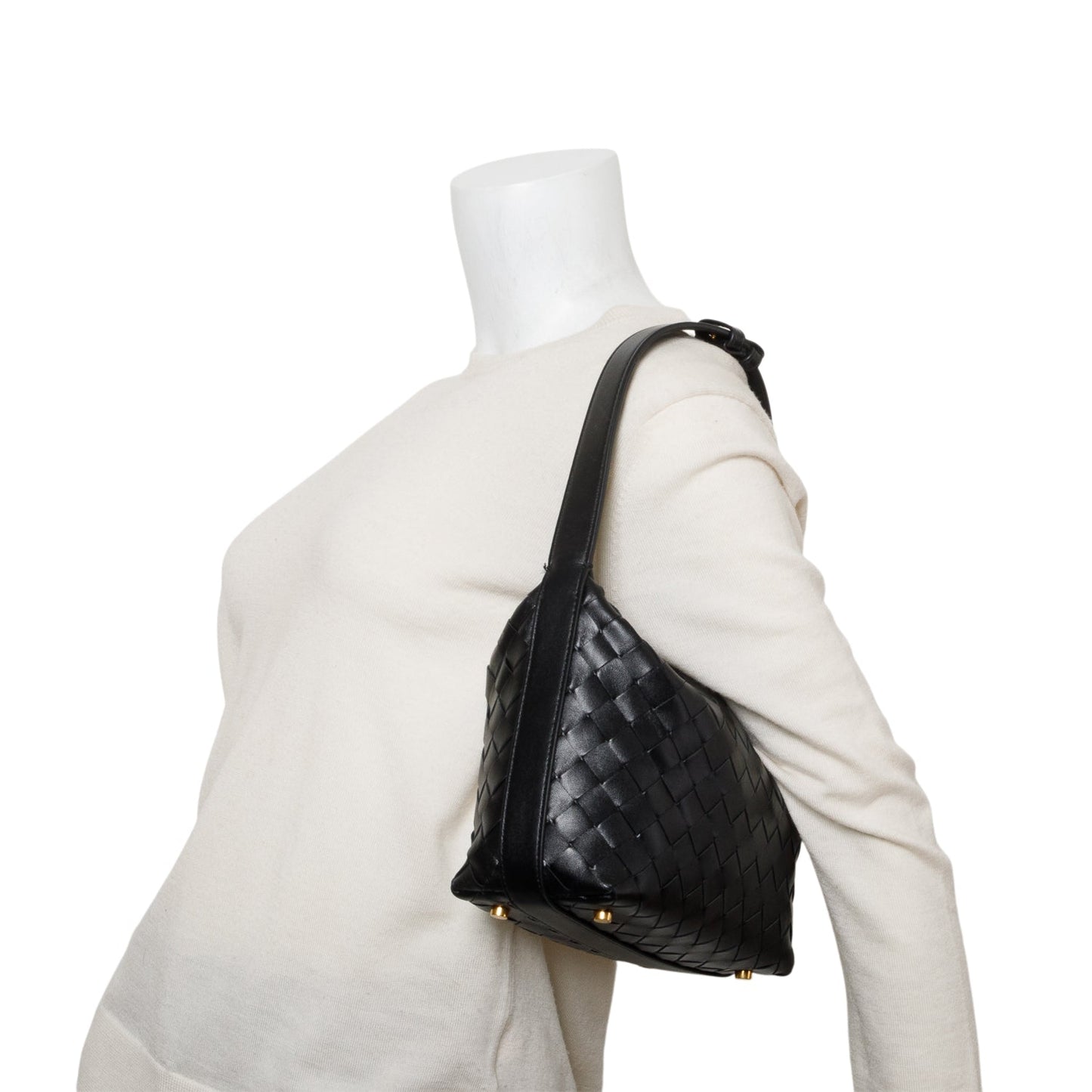 Bottega Veneta Calfskin Nappa Intrecciato Wallace Travel Bag Black Mini