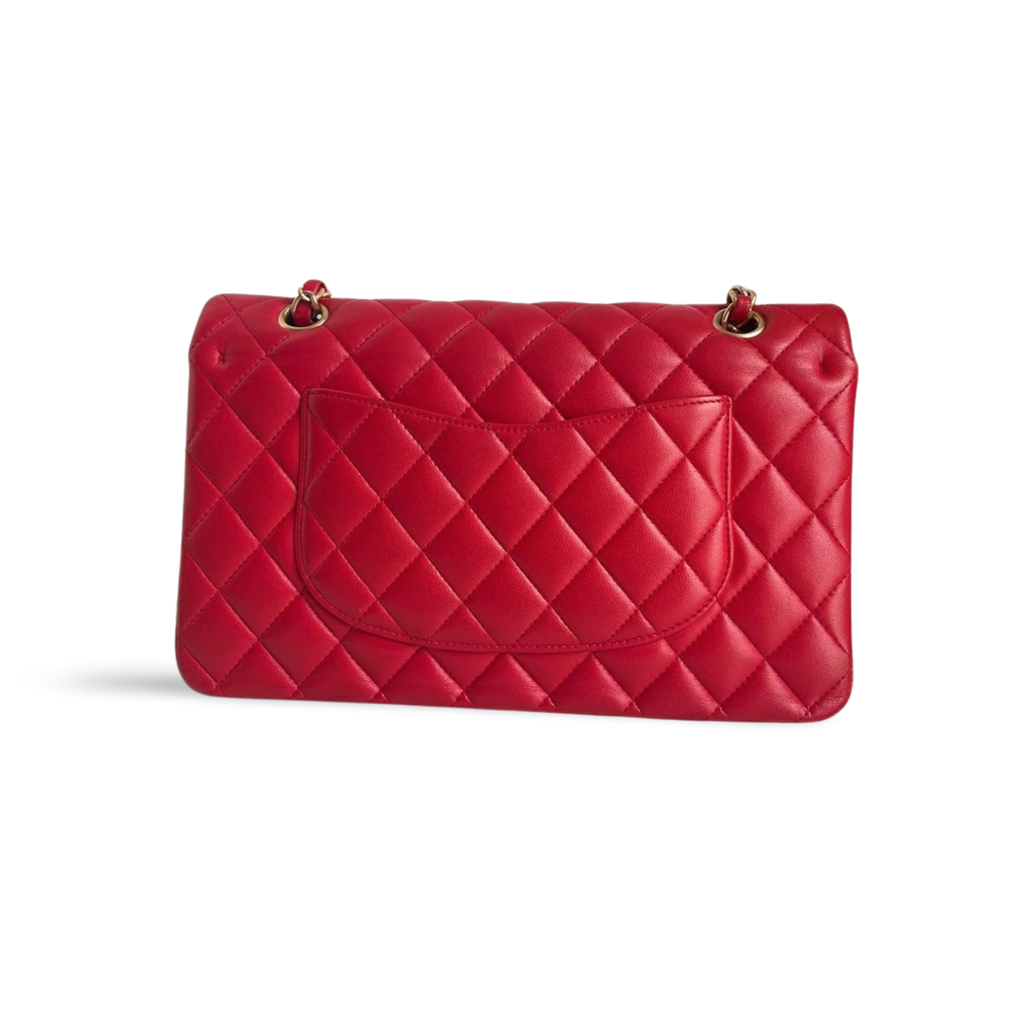 Chanel Red Timeless Flap Bag In Medium Size Lambskin Leather With Gold Hardware