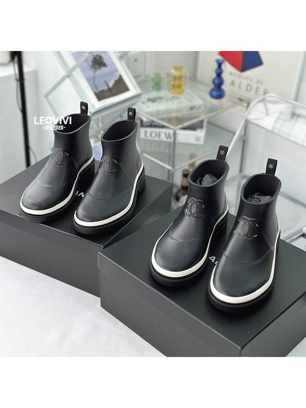 CC Logo Rubber Ankle Rain Boots Black Chanel