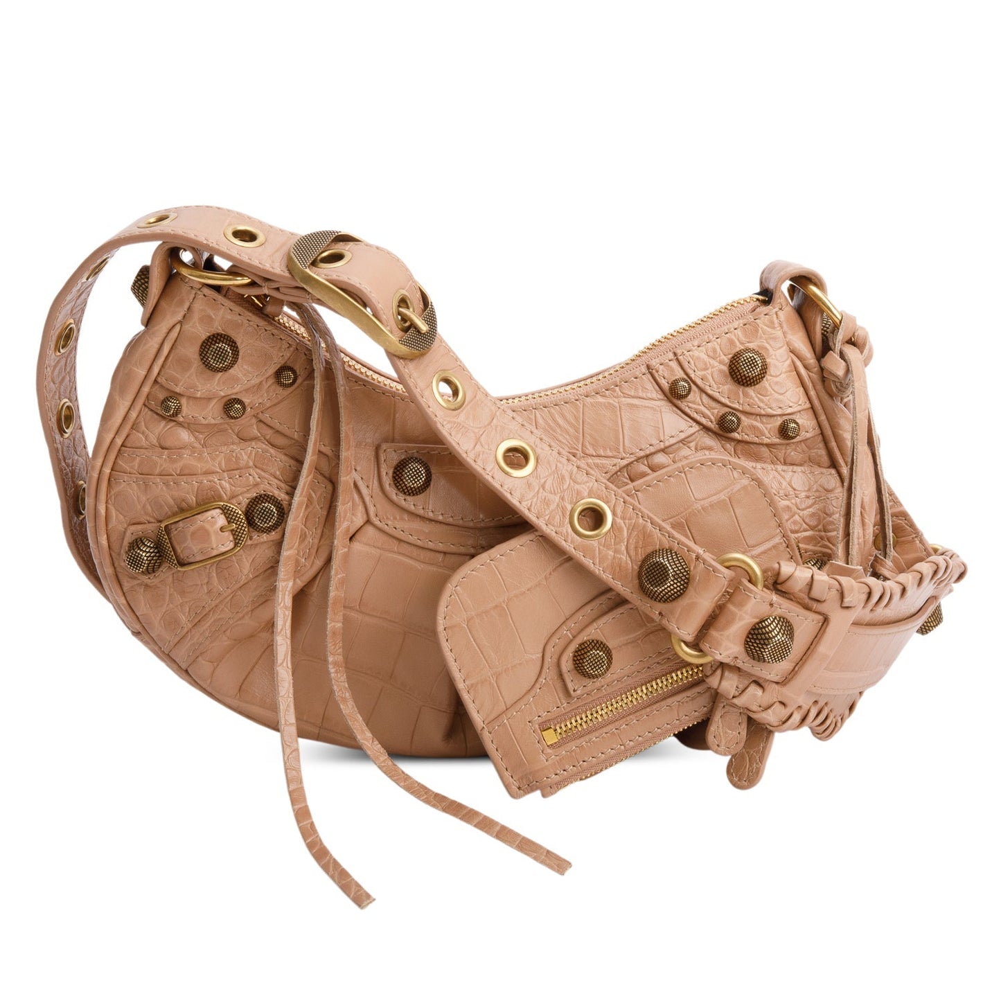 Balenciaga Extra Supple Calfskin Crocodile Embossed Le Cagole Beige Shoulder Bag