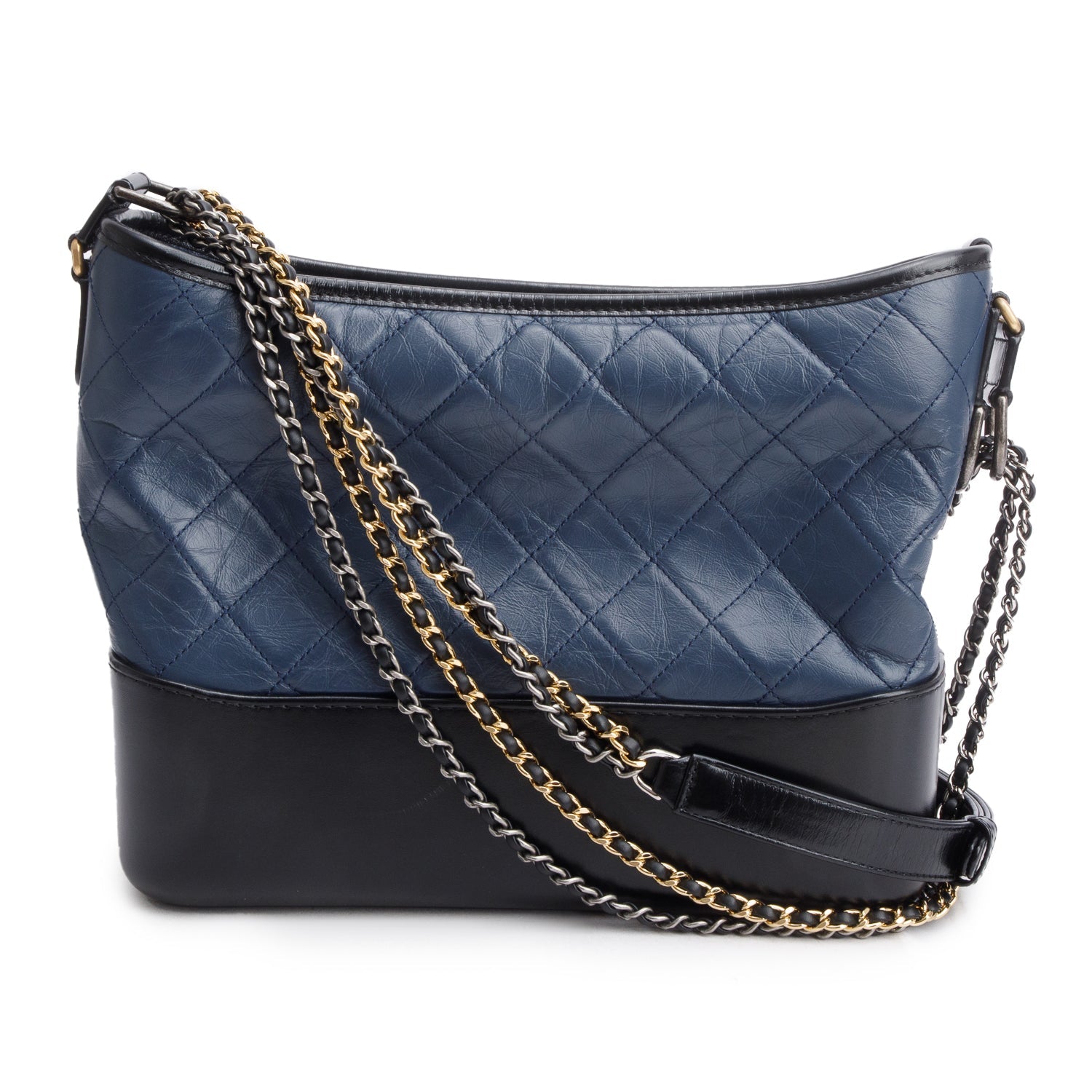 Chanel & Aged Gabrielle Hobo Leather Calfskin Black Blue Travel Bag