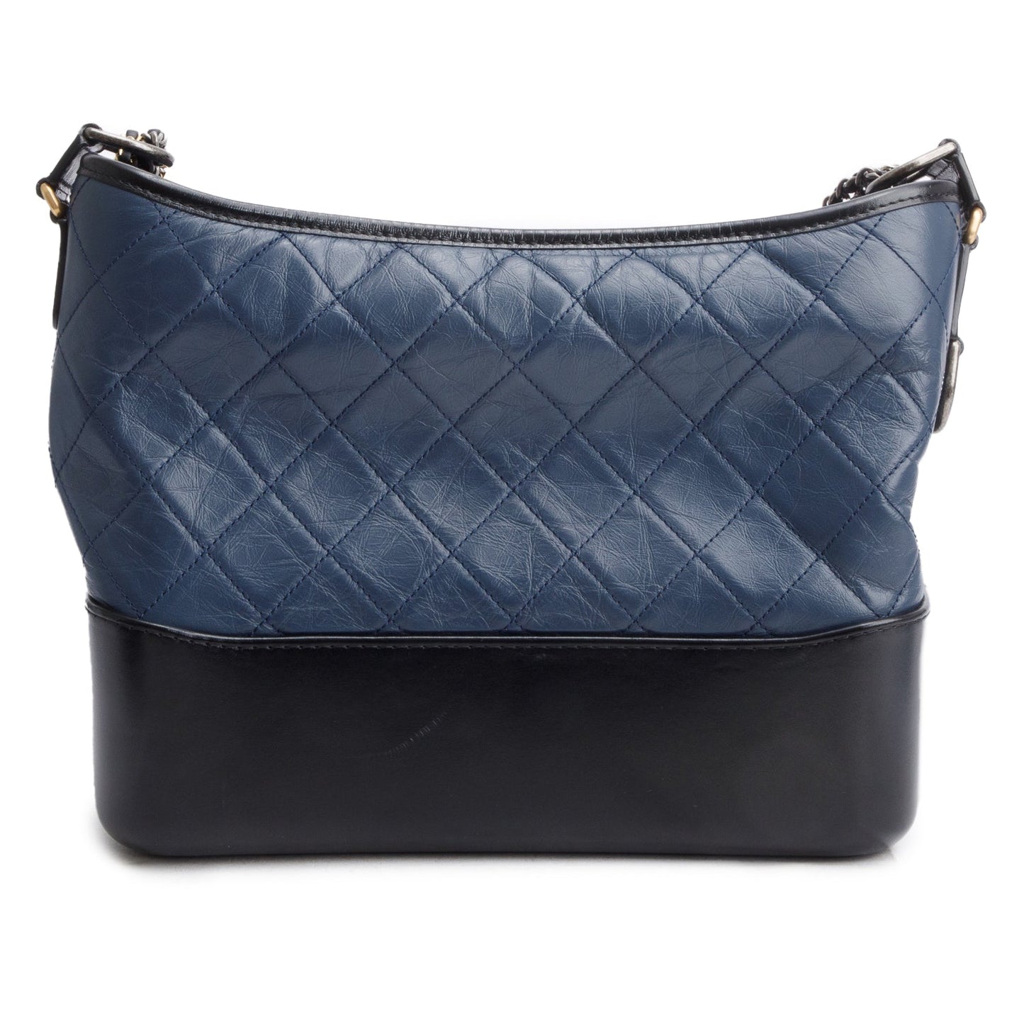Chanel & Aged Gabrielle Hobo Leather Calfskin Black Blue Travel Bag