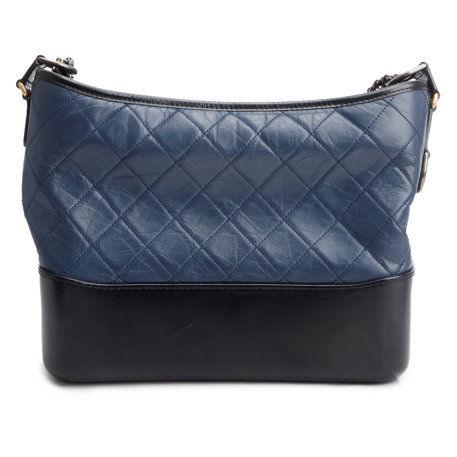 Chanel & Aged Gabrielle Hobo Leather Calfskin Black Blue Travel Bag