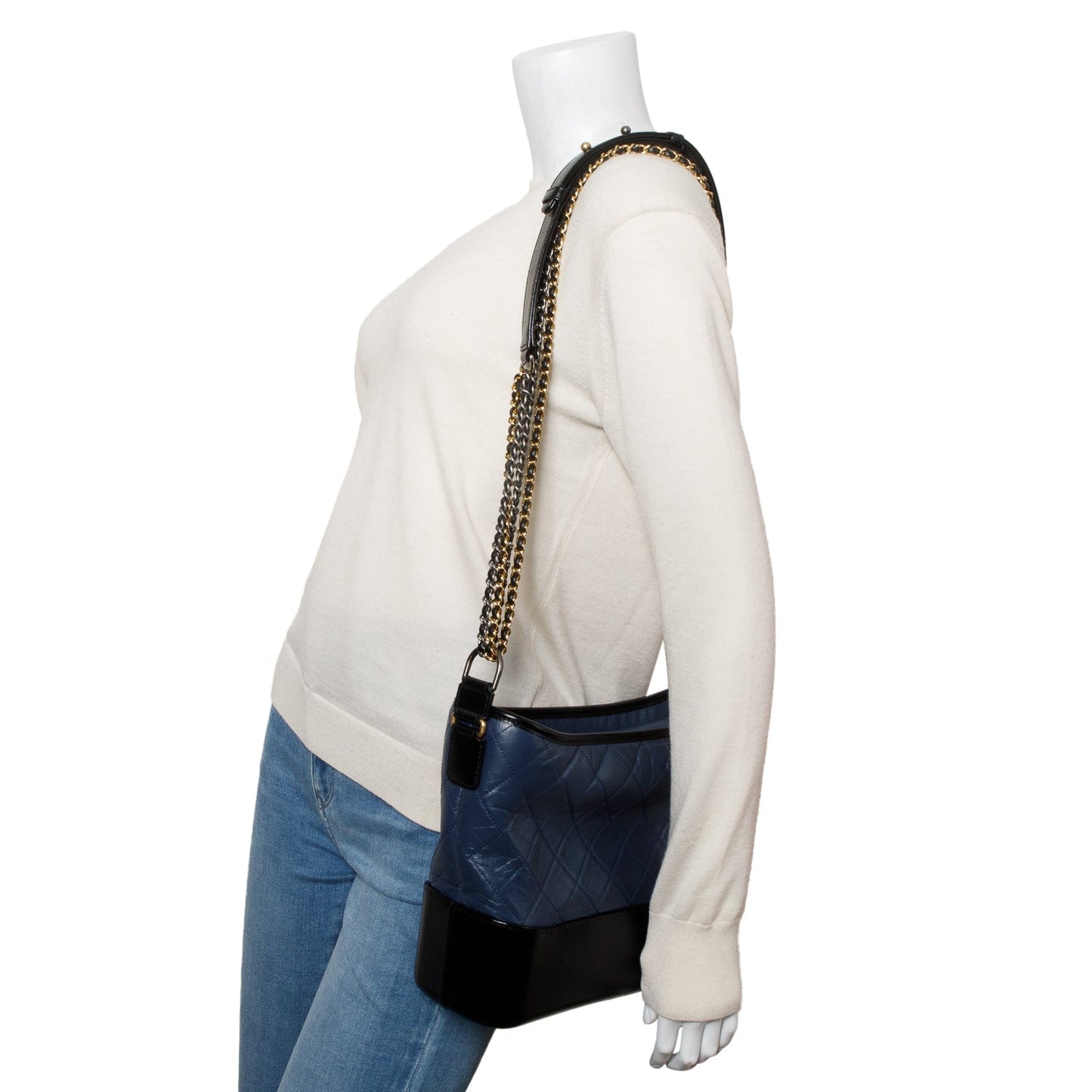 Chanel & Aged Gabrielle Hobo Leather Calfskin Black Blue Travel Bag