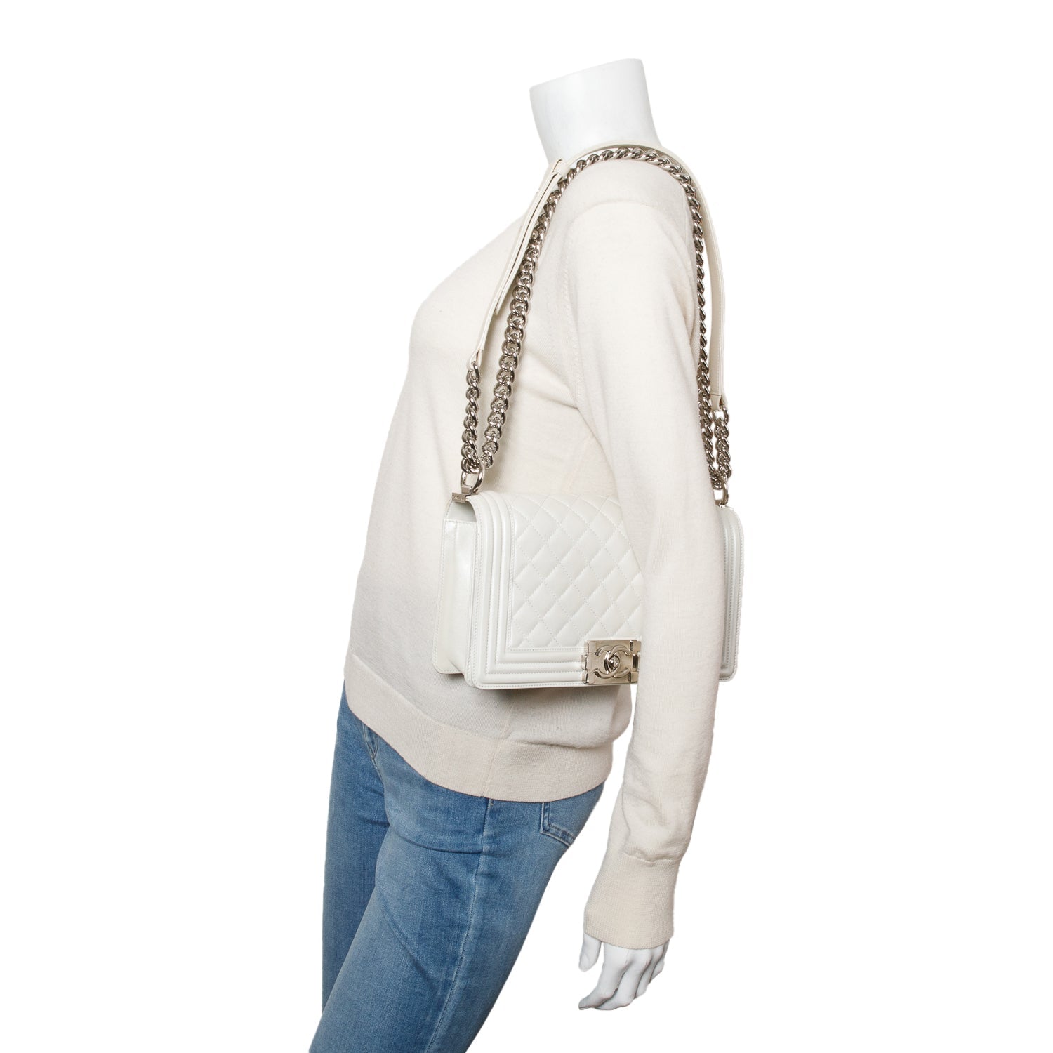 Chanel Pearly Quilted Boy Leather Lambskin White Travel Bag