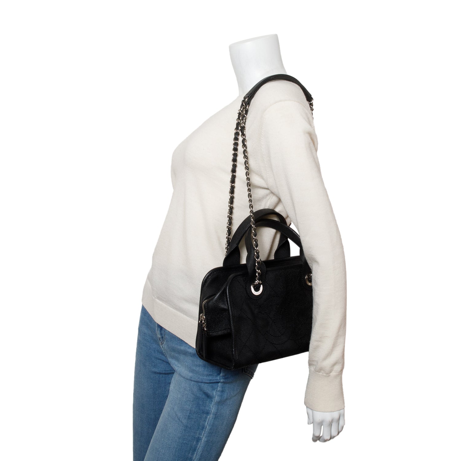 Chanel Caviar Quilted Deauville Bowling Black Travel Bag