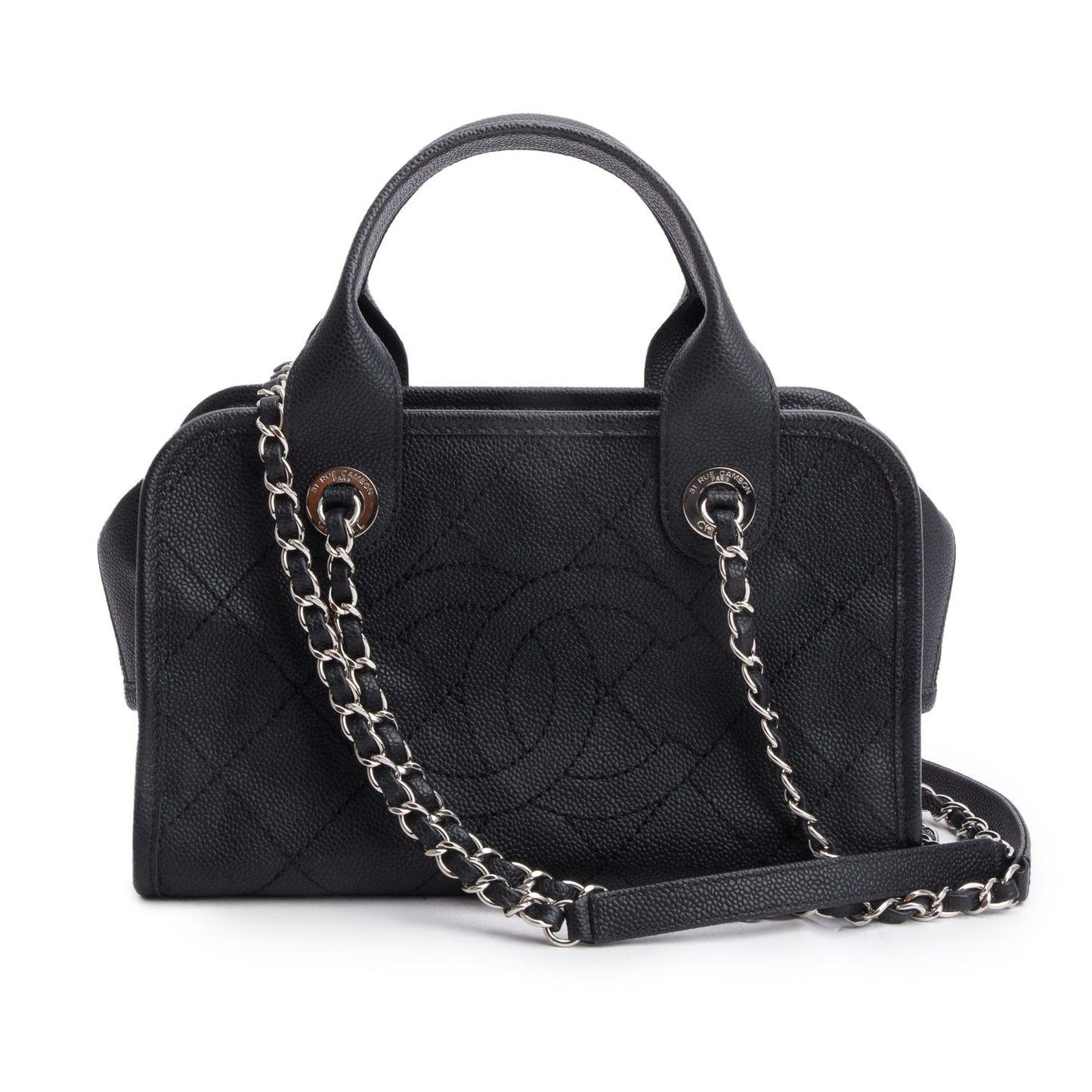 Chanel Caviar Quilted Deauville Bowling Black Travel Bag