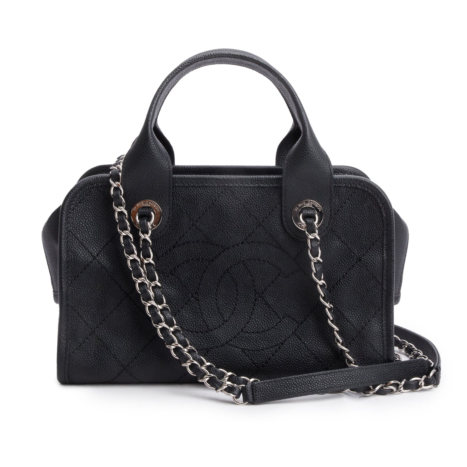 Chanel Caviar Quilted Deauville Bowling Black Travel Bag