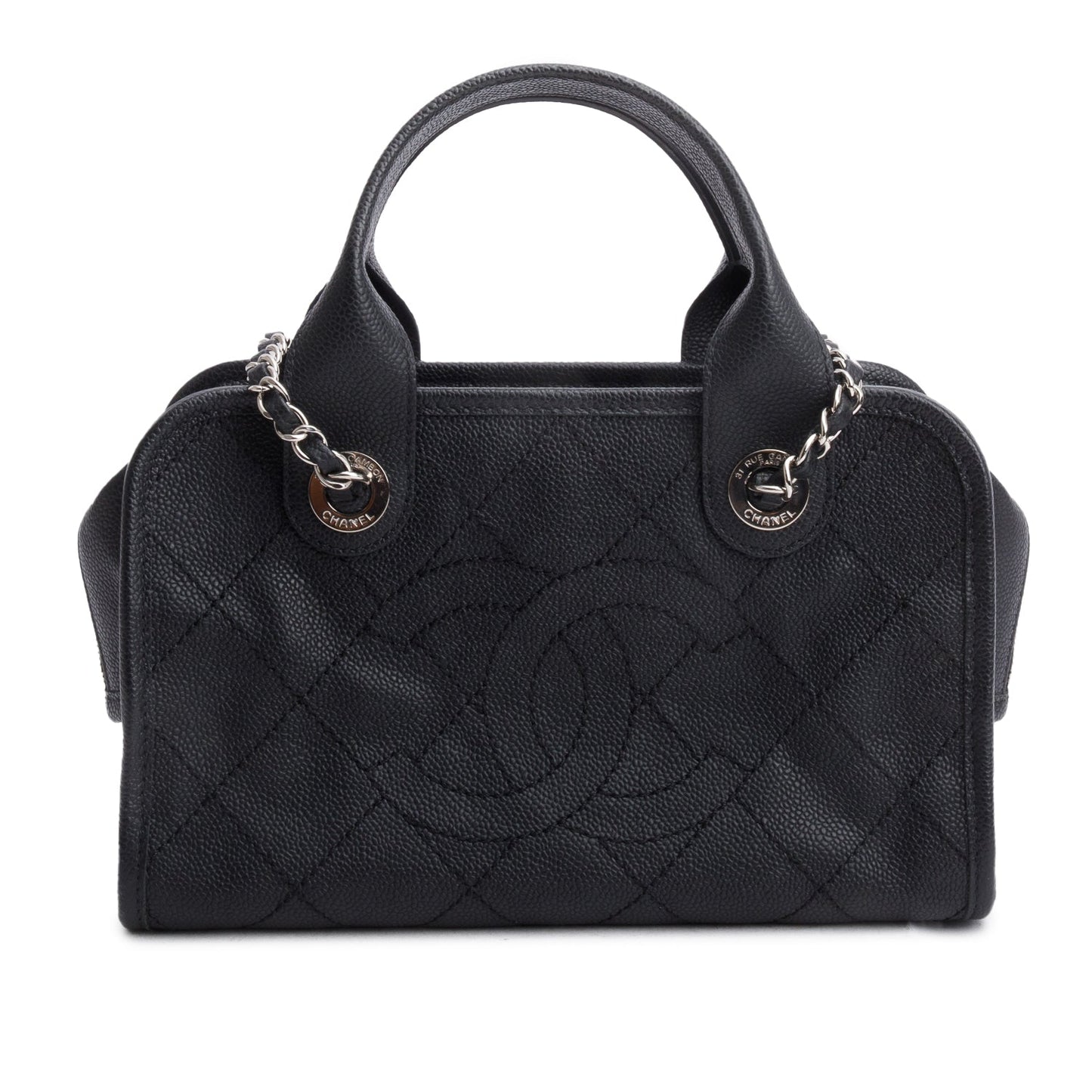 Chanel Caviar Quilted Deauville Bowling Black Travel Bag