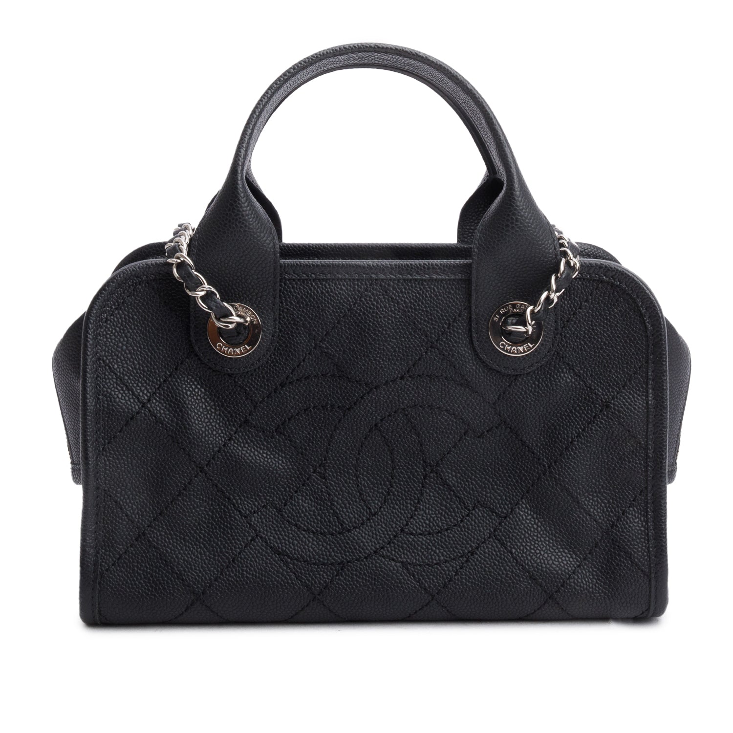 Chanel Caviar Quilted Deauville Bowling Black Travel Bag