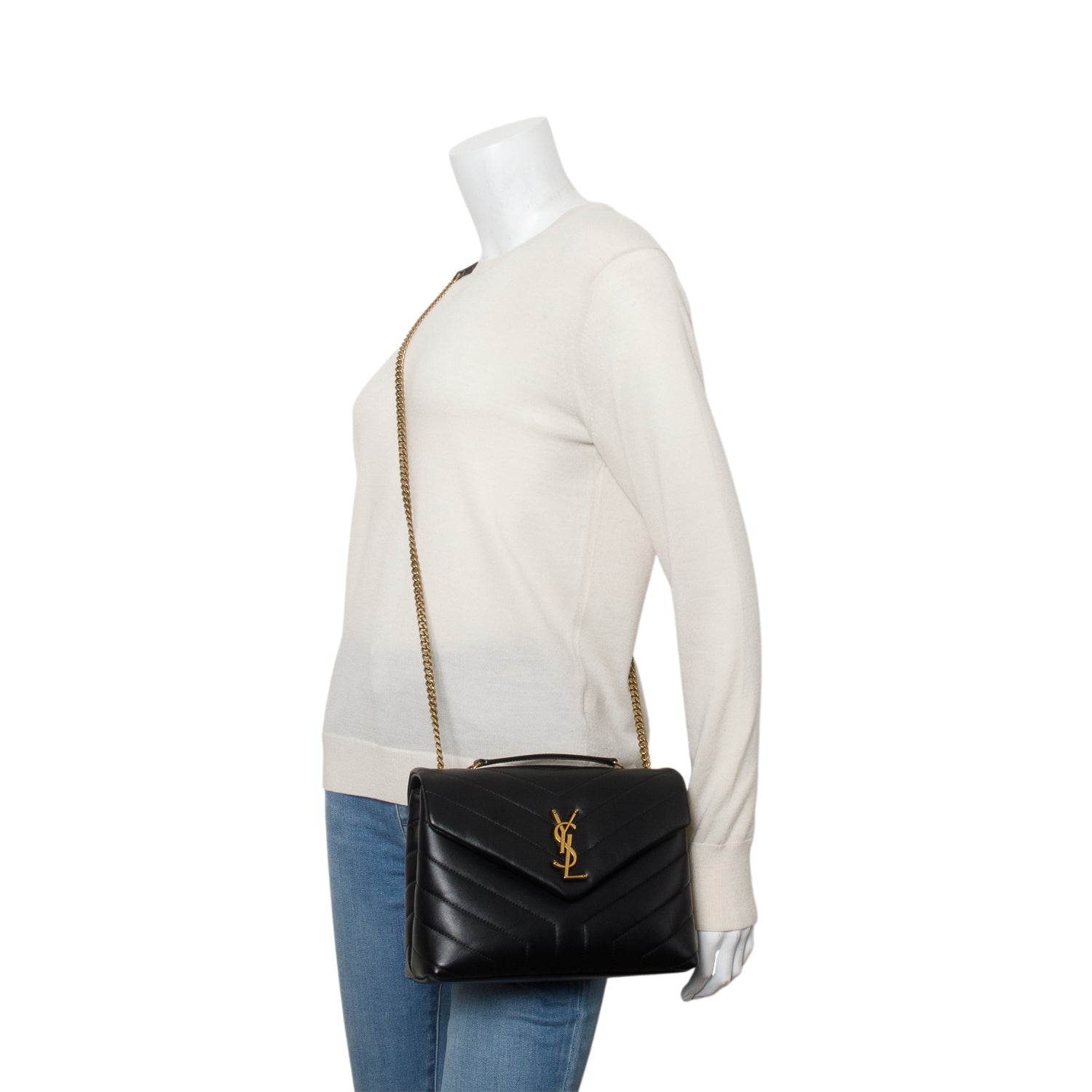 YSL Saint Laurent Calfskin Small Loulou Shoulder Bag Quilted Monogram