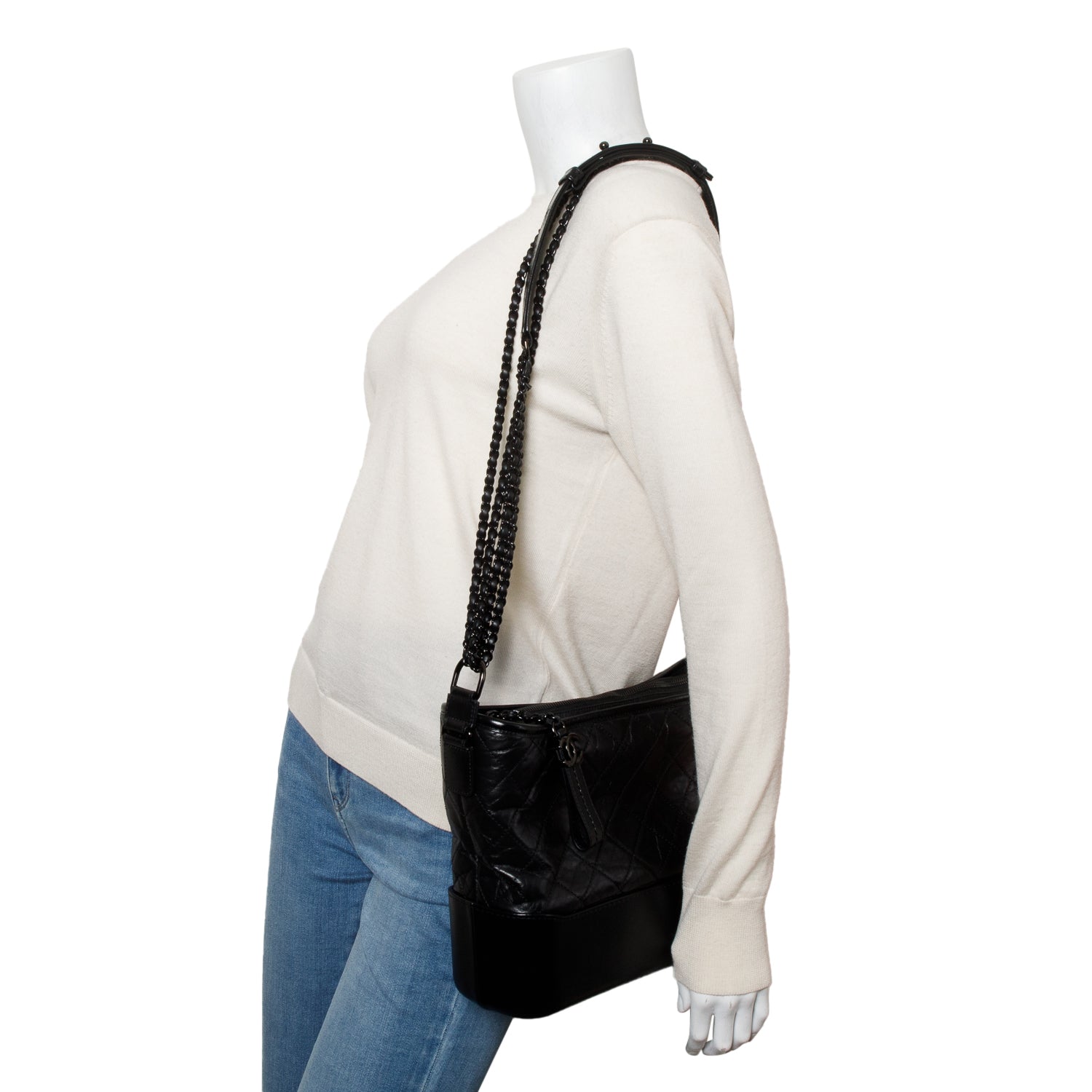 Chanel Aged Gabrielle Hobo Leather Calfskin Black Travel Bag Gabrielle Hobo