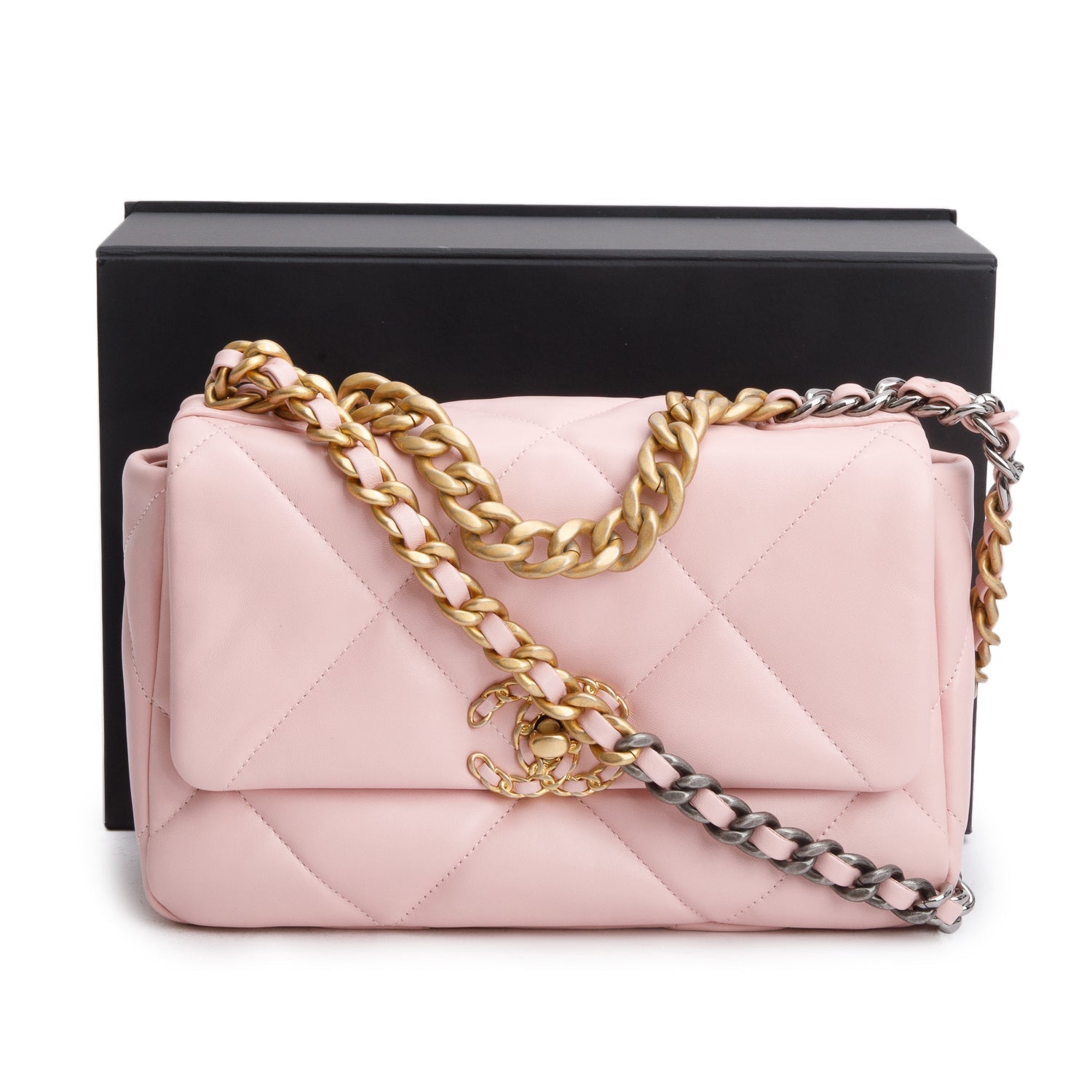 Chanel Quilted 19 Flap Leather Lambskin Pink Travel Bag