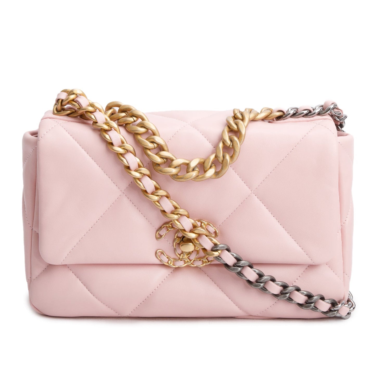 Chanel Quilted 19 Flap Leather Lambskin Pink Travel Bag
