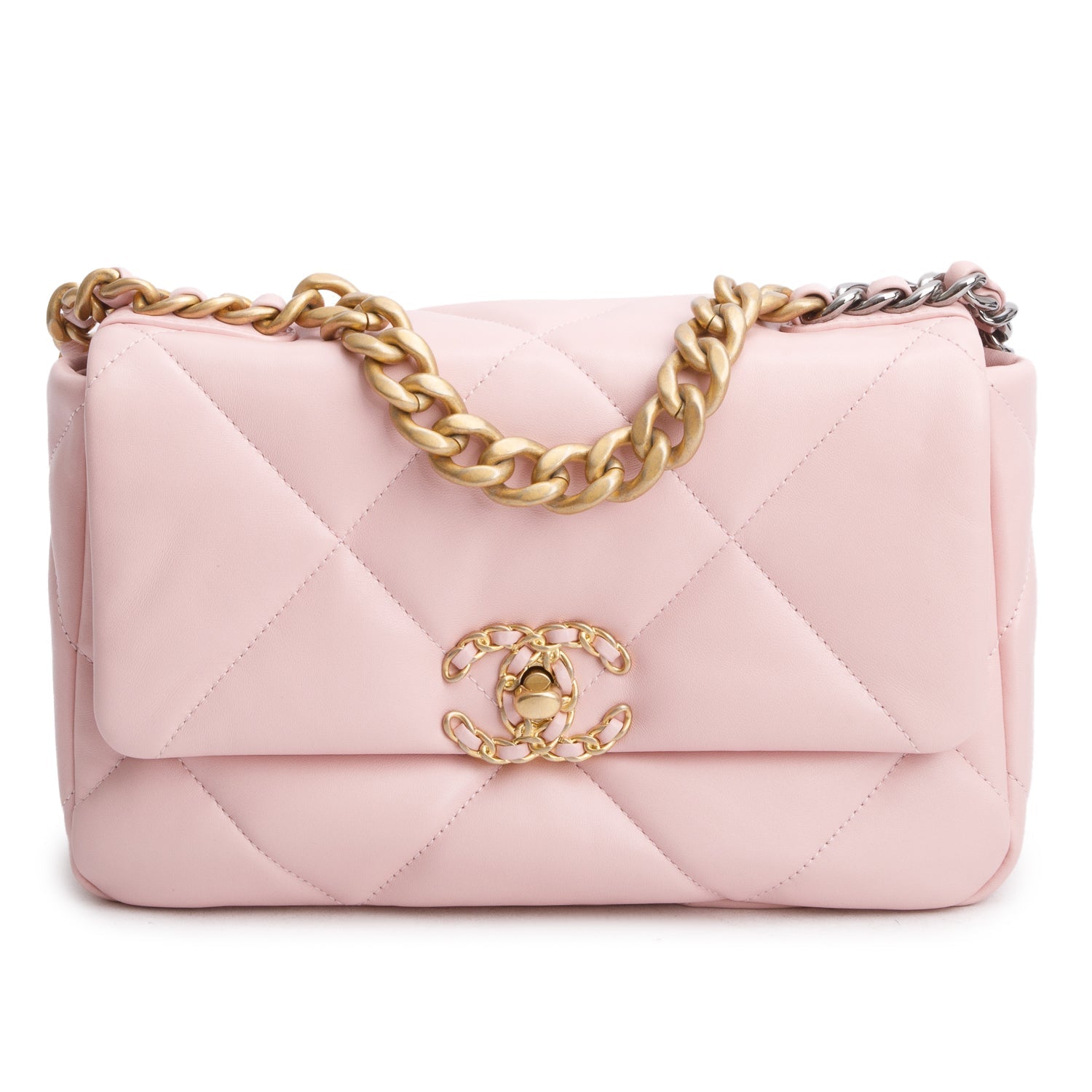 Chanel Quilted 19 Flap Leather Lambskin Pink Travel Bag