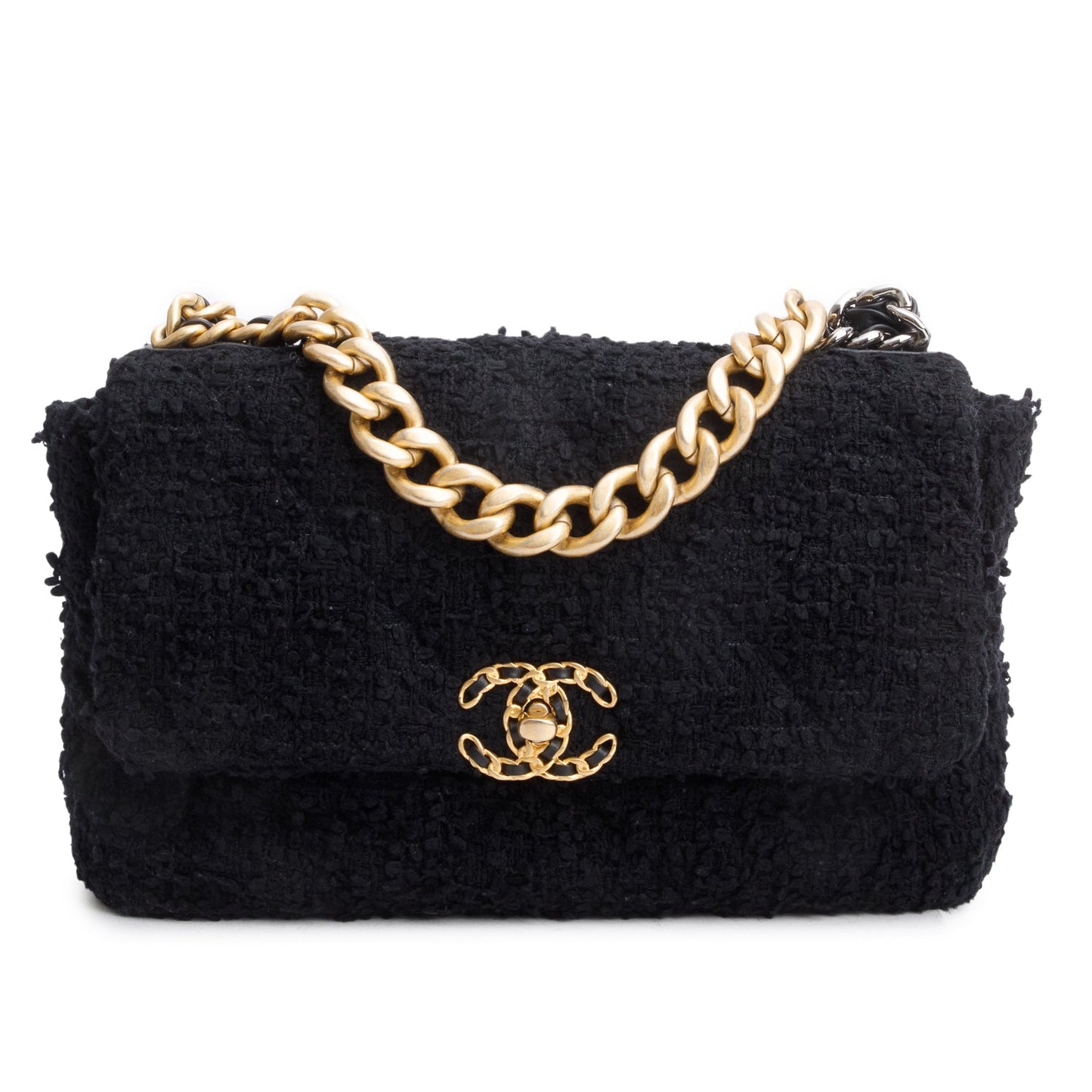 Chanel Tweed Quilted 19 Flap Black Travel Bag