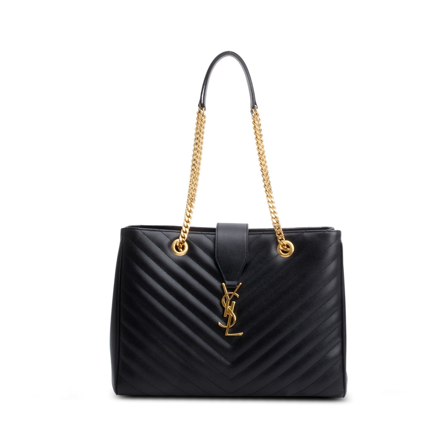 YSL Saint Laurent Grain De Poudre Chevron Shopping Bag Matelasse Monogram Tote Bag