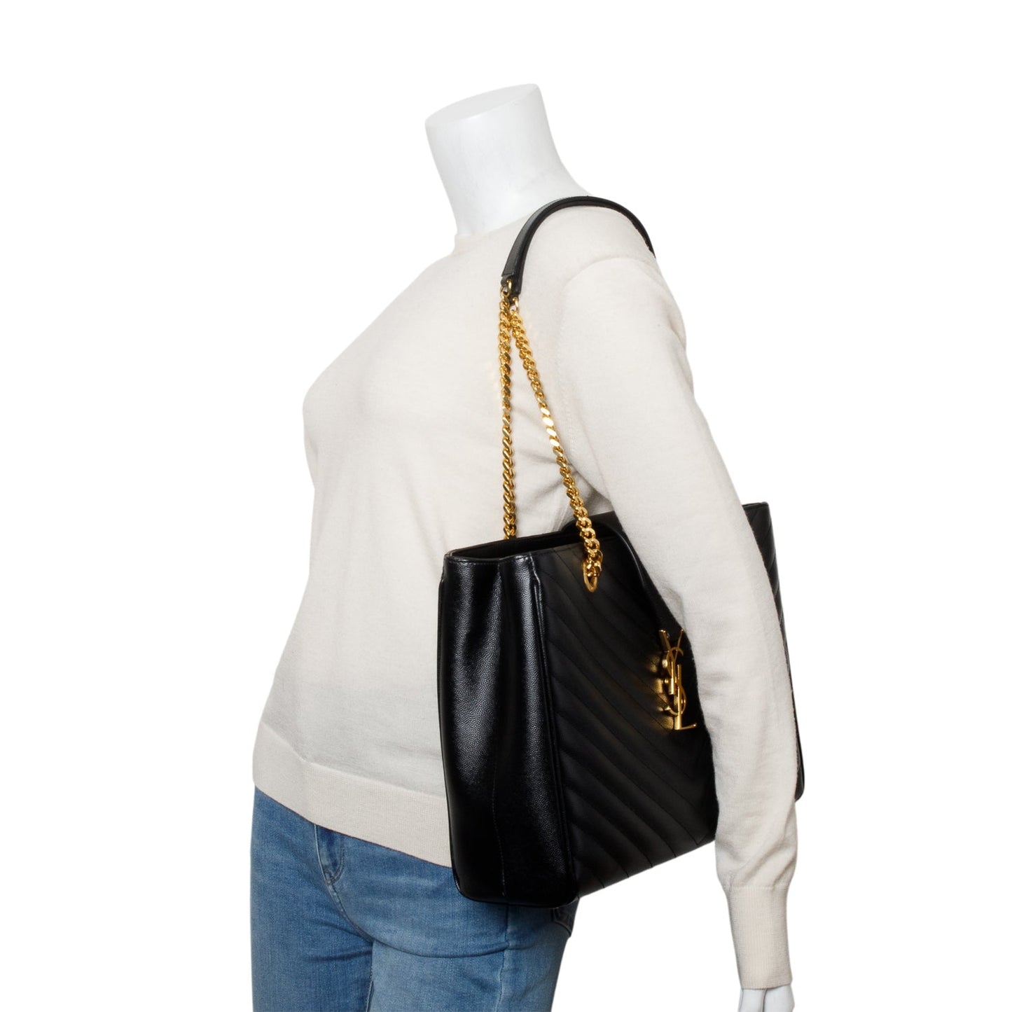 YSL Saint Laurent Grain De Poudre Chevron Shopping Bag Matelasse Monogram Tote Bag