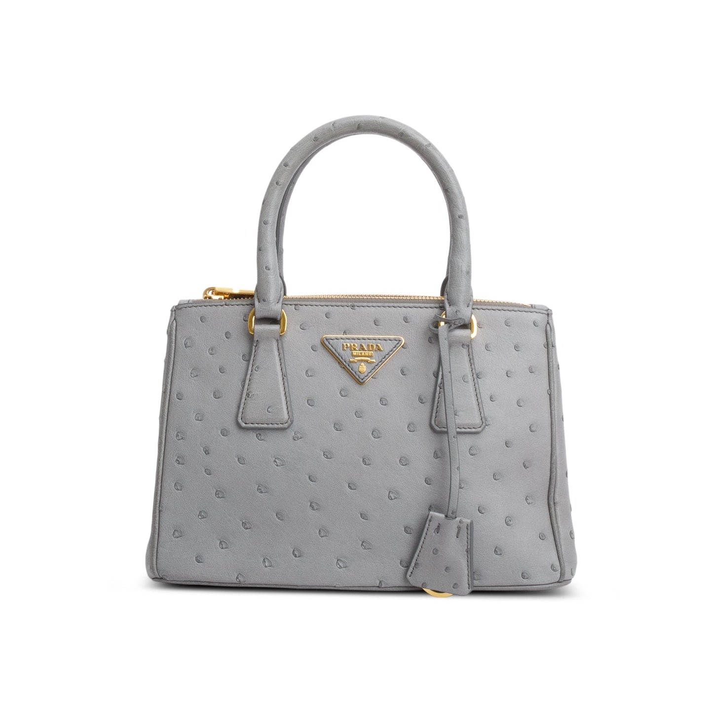 Prada Grey Ostrich Double Zip Galleria Handbag Leather Small Travel Bag