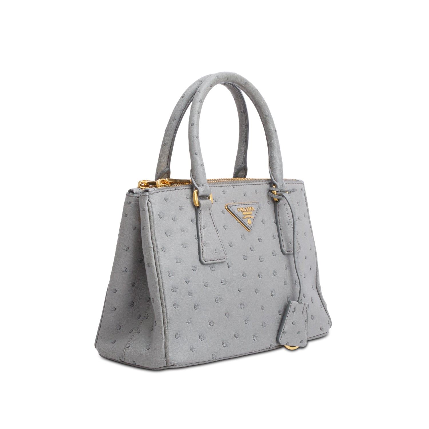 Prada Grey Ostrich Double Zip Galleria Handbag Leather Small Travel Bag