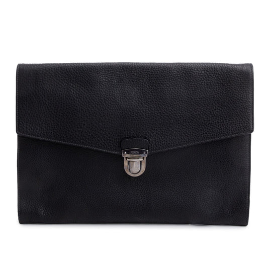 Prada Vitello Daino Document Clutch Handbag Black Clutch Bag