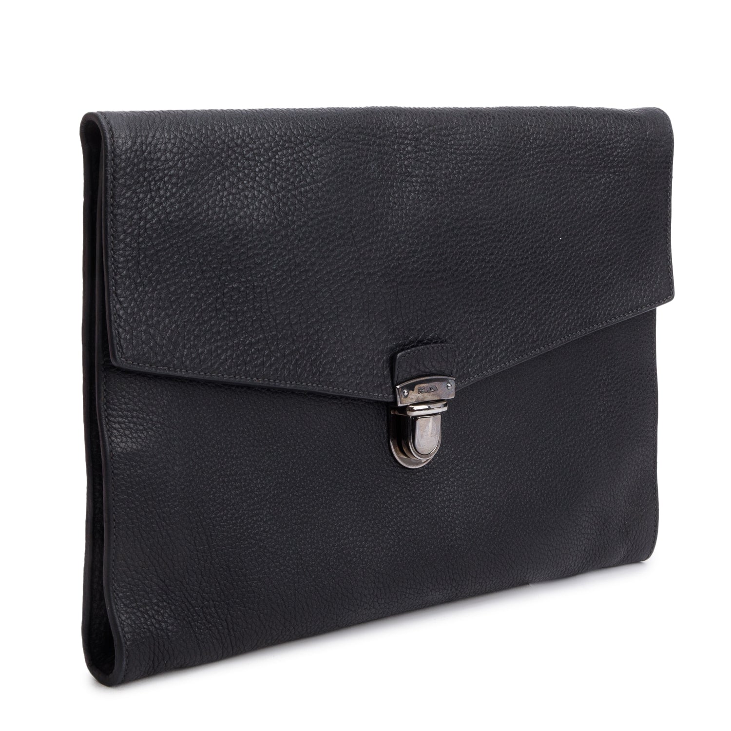 Prada Vitello Daino Document Clutch Handbag Black Clutch Bag