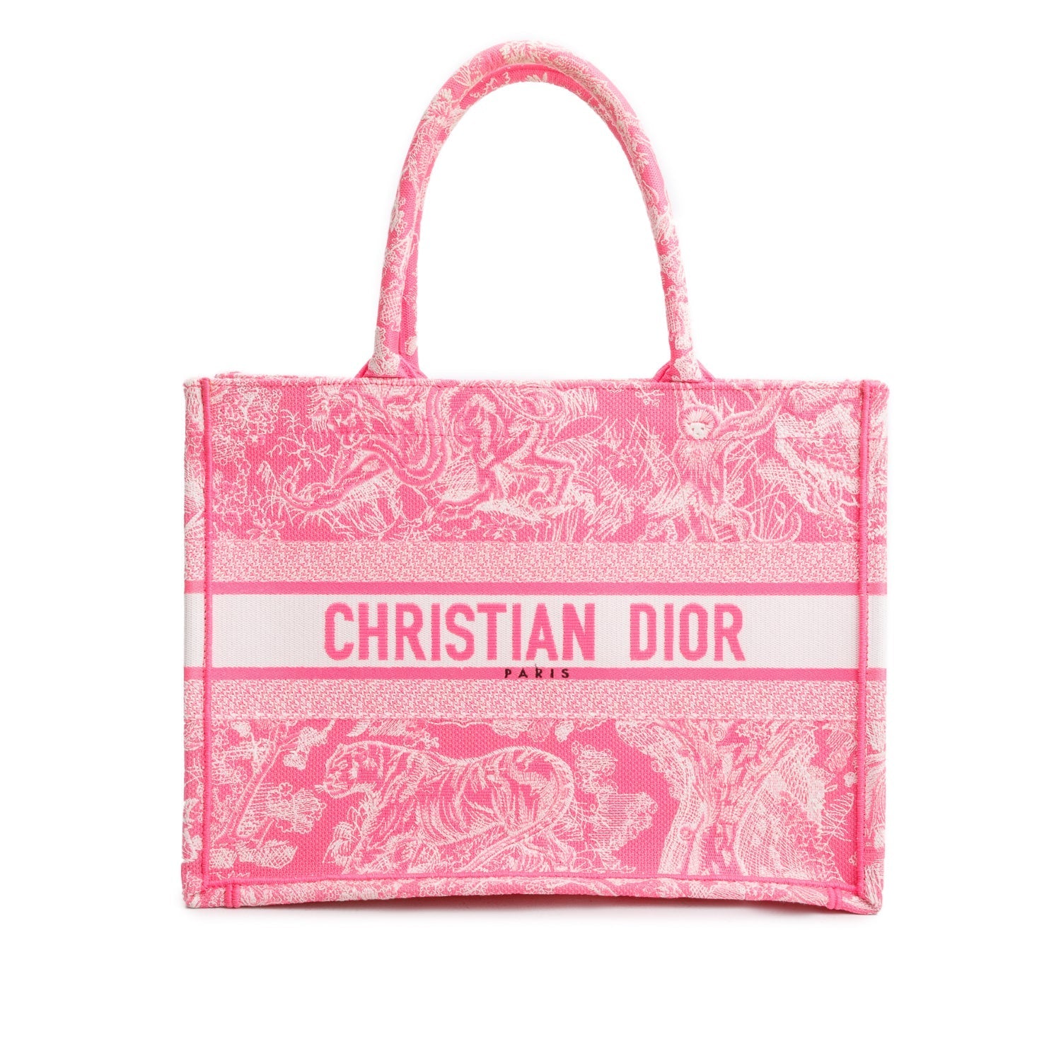 Dior Christian Toile De Jouy Embroidered Medium Book Canvas Tote Bag