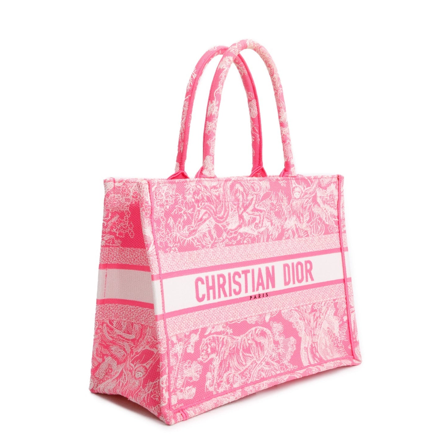 Dior Christian Toile De Jouy Embroidered Medium Book Canvas Tote Bag
