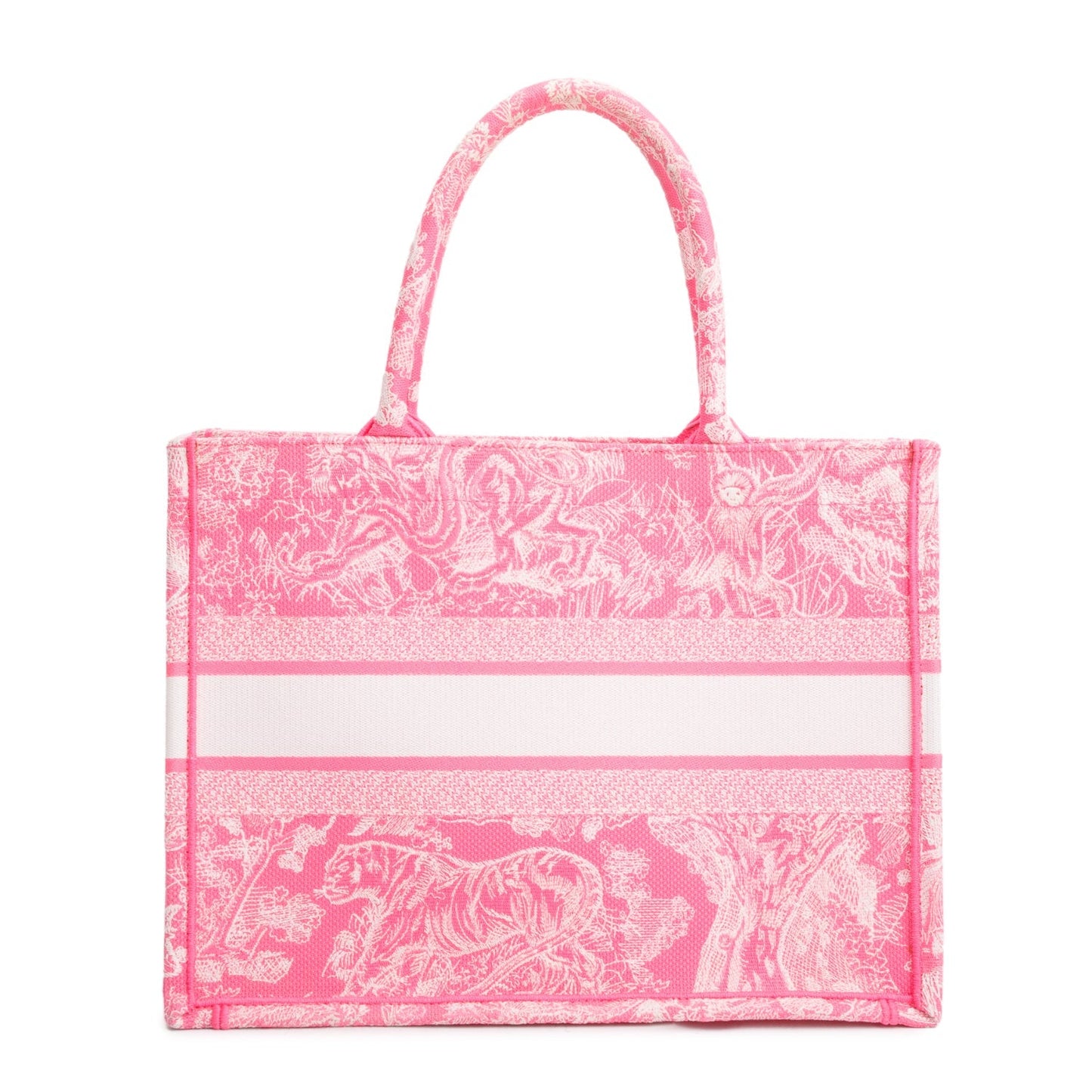 Dior Christian Toile De Jouy Embroidered Medium Book Canvas Tote Bag