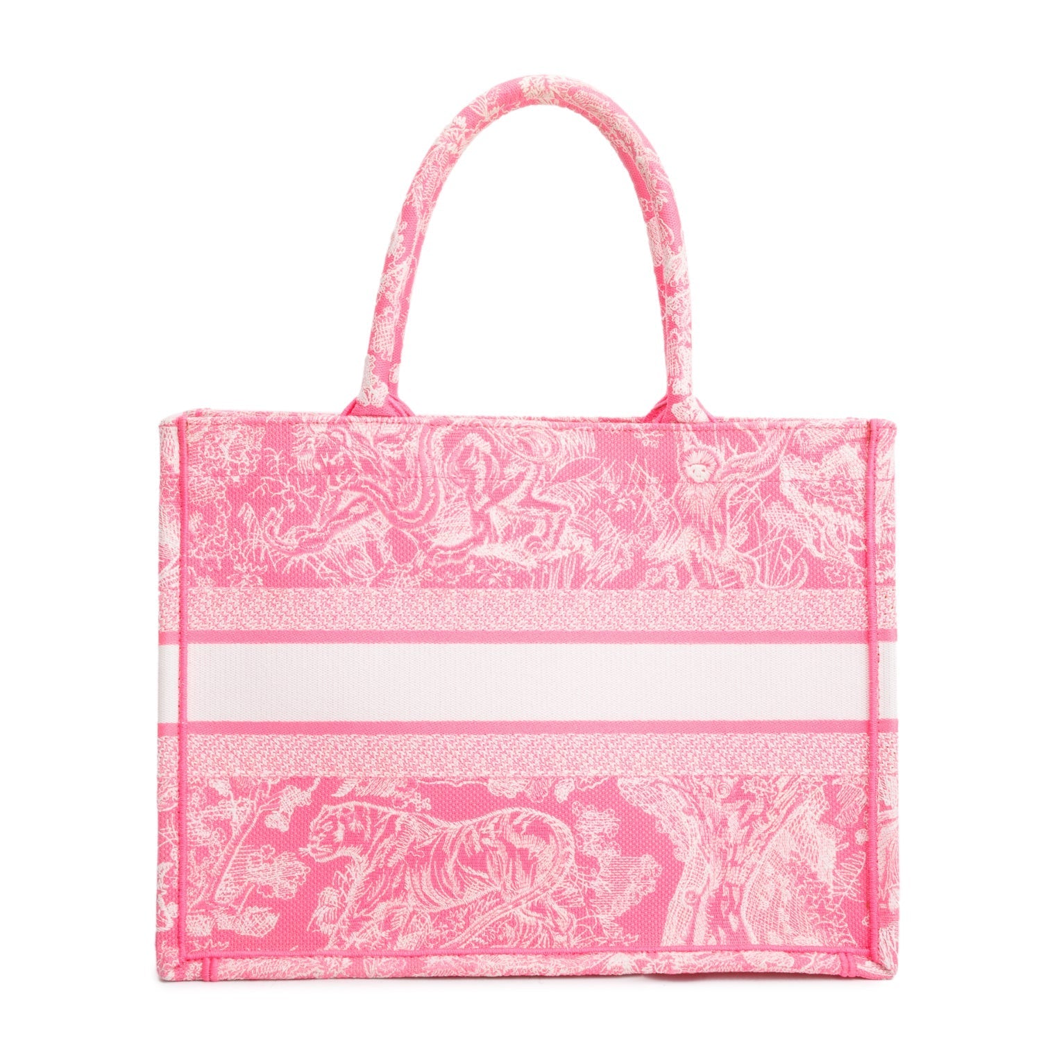 Dior Christian Toile De Jouy Embroidered Medium Book Canvas Tote Bag