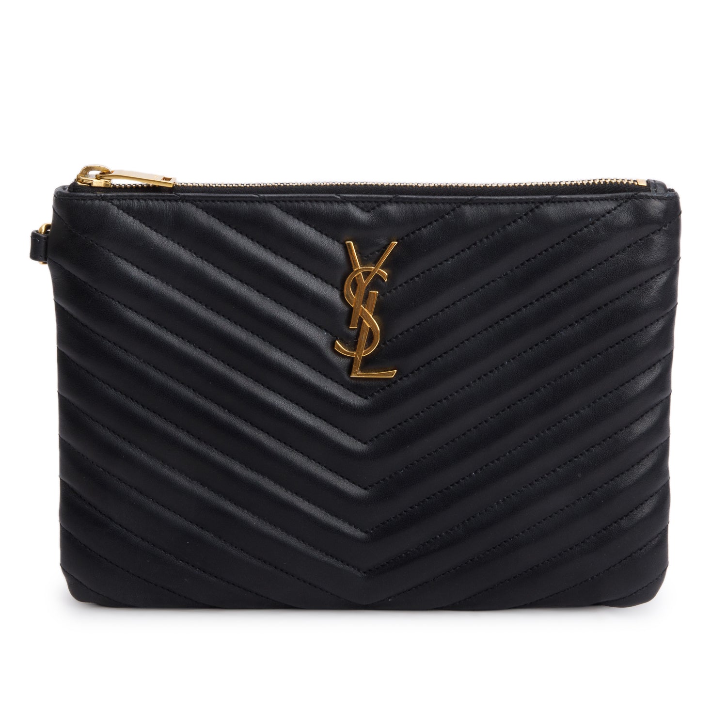 YSL Saint Laurent Calfskin Casssandre Zip Pouch Travel Bag Matelasse Monogram