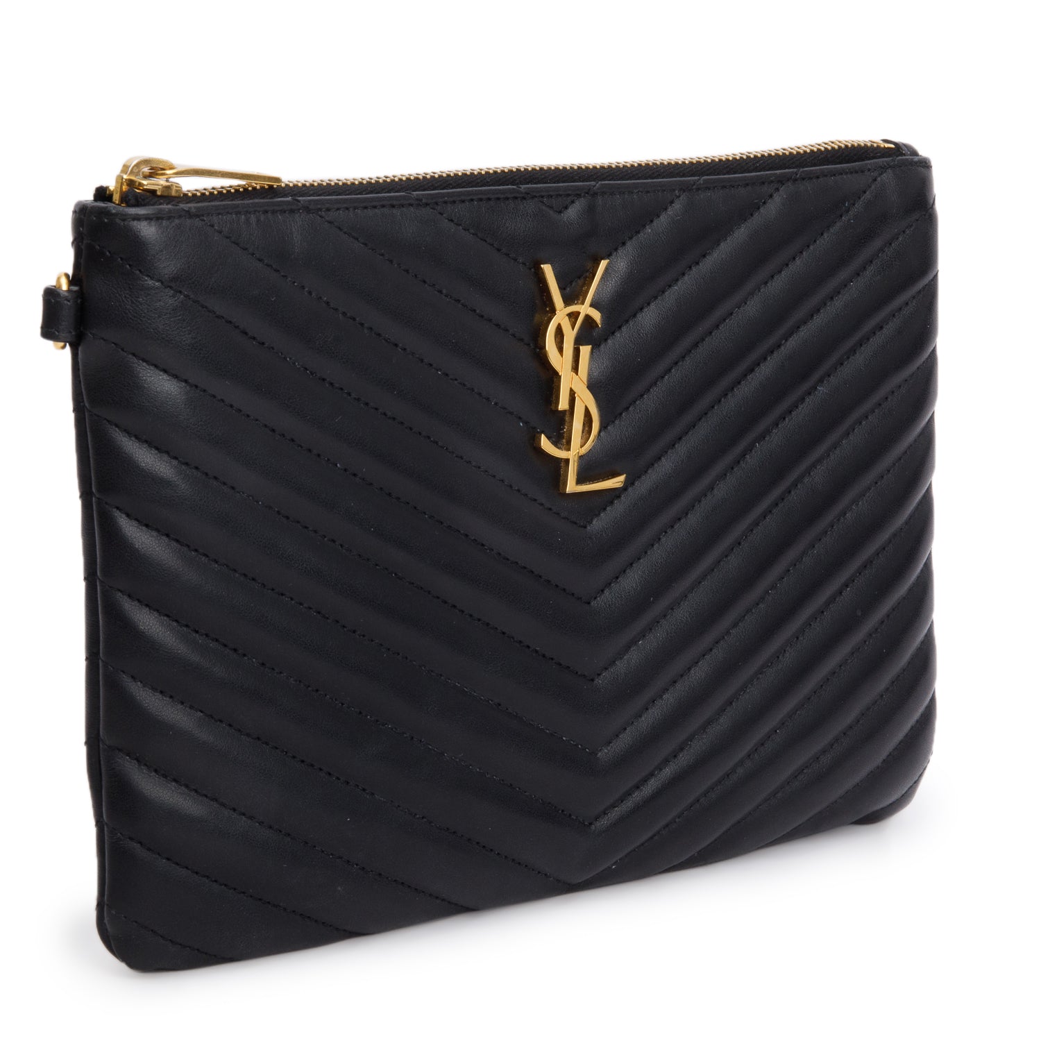 YSL Saint Laurent Calfskin Casssandre Zip Pouch Travel Bag Matelasse Monogram