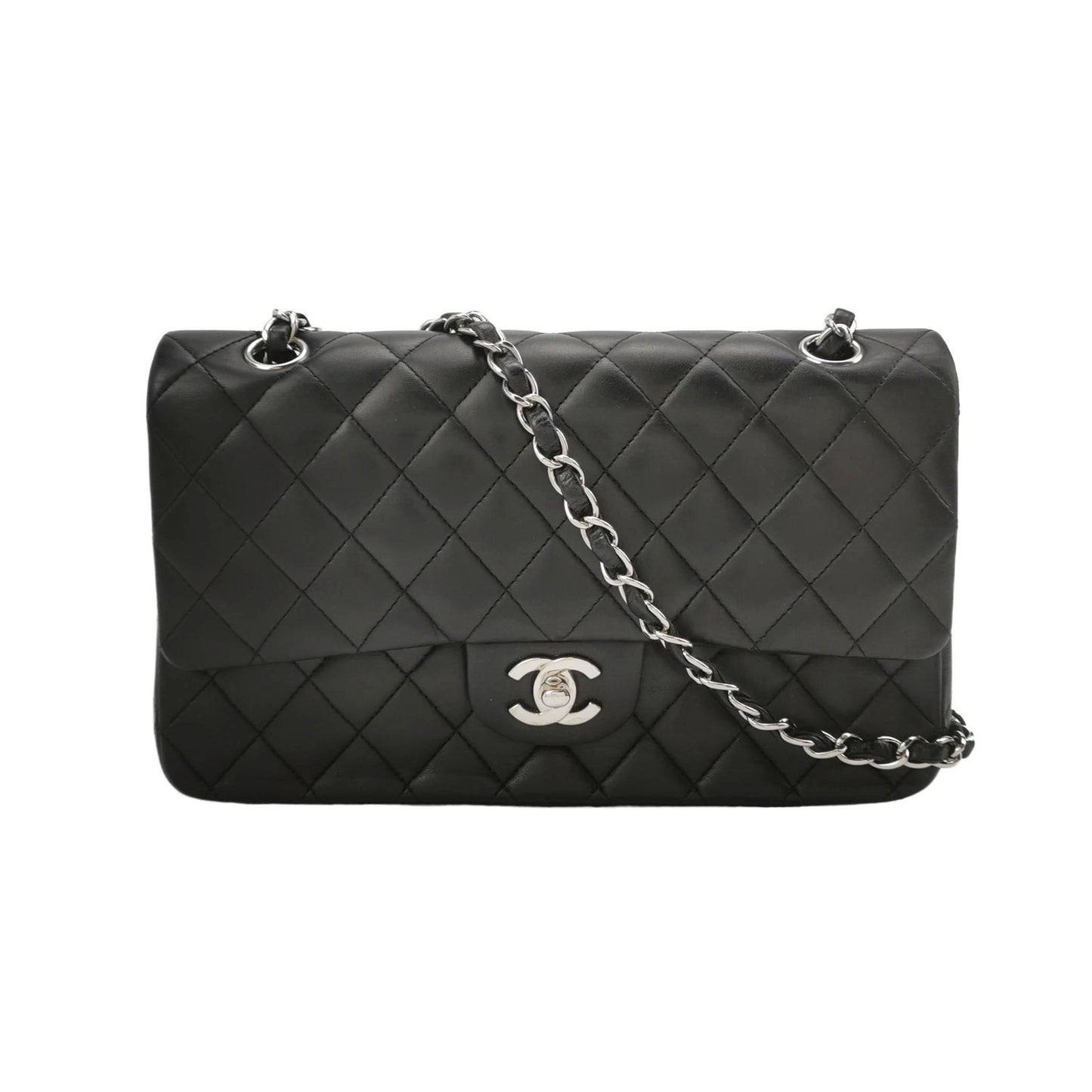 Chanel Timeless Classic Flap Lambskin Hardware -08 Black Silver Leather Handbag