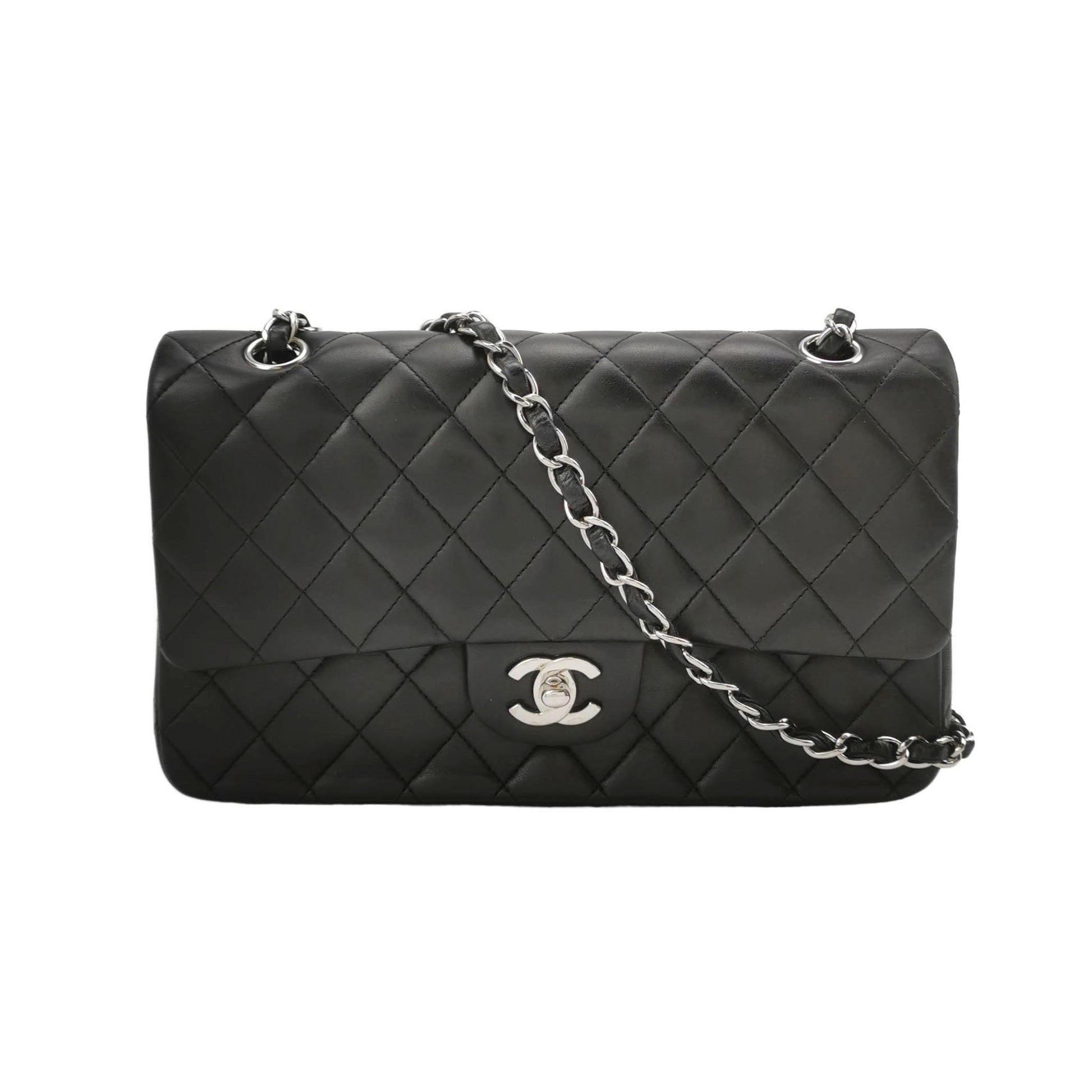Chanel Timeless Classic Flap Lambskin Hardware -08 Black Silver Leather Handbag