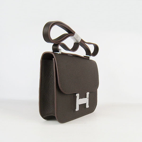 Hermes Luxury Constance Cowskin Bag H Dark Coffee Leather Silver Travel Bag