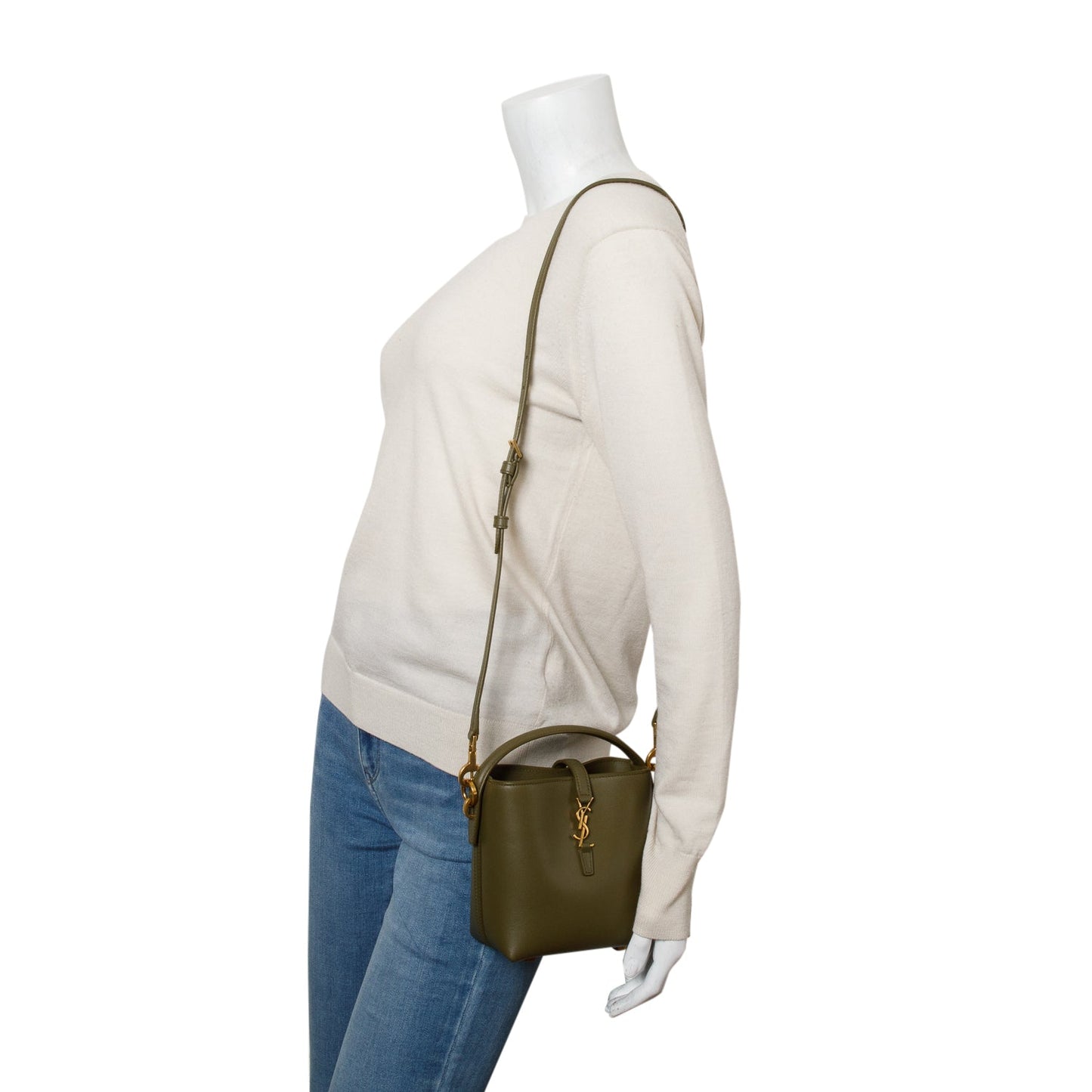YSL Saint Laurent Olive Shiny Calfskin Le Bag Mini Bucket Bucket Bag