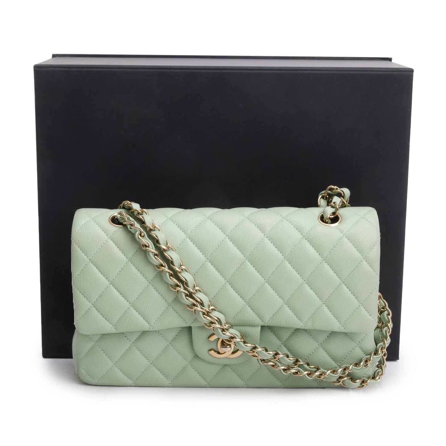 Chanel Caviar Quilted Double Flap Green Travel Bag