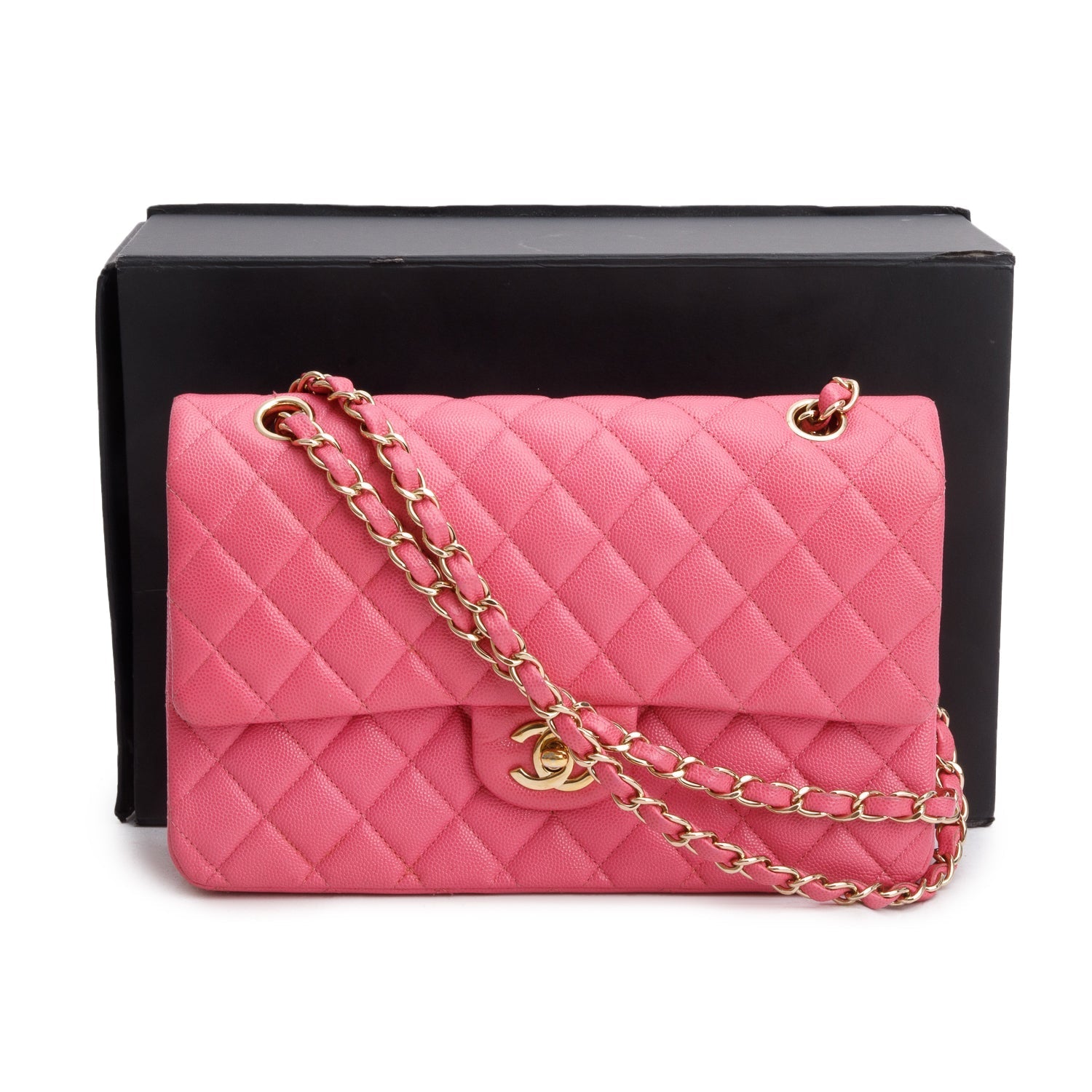 Chanel Caviar Quilted Double Flap Pink Travel Bag