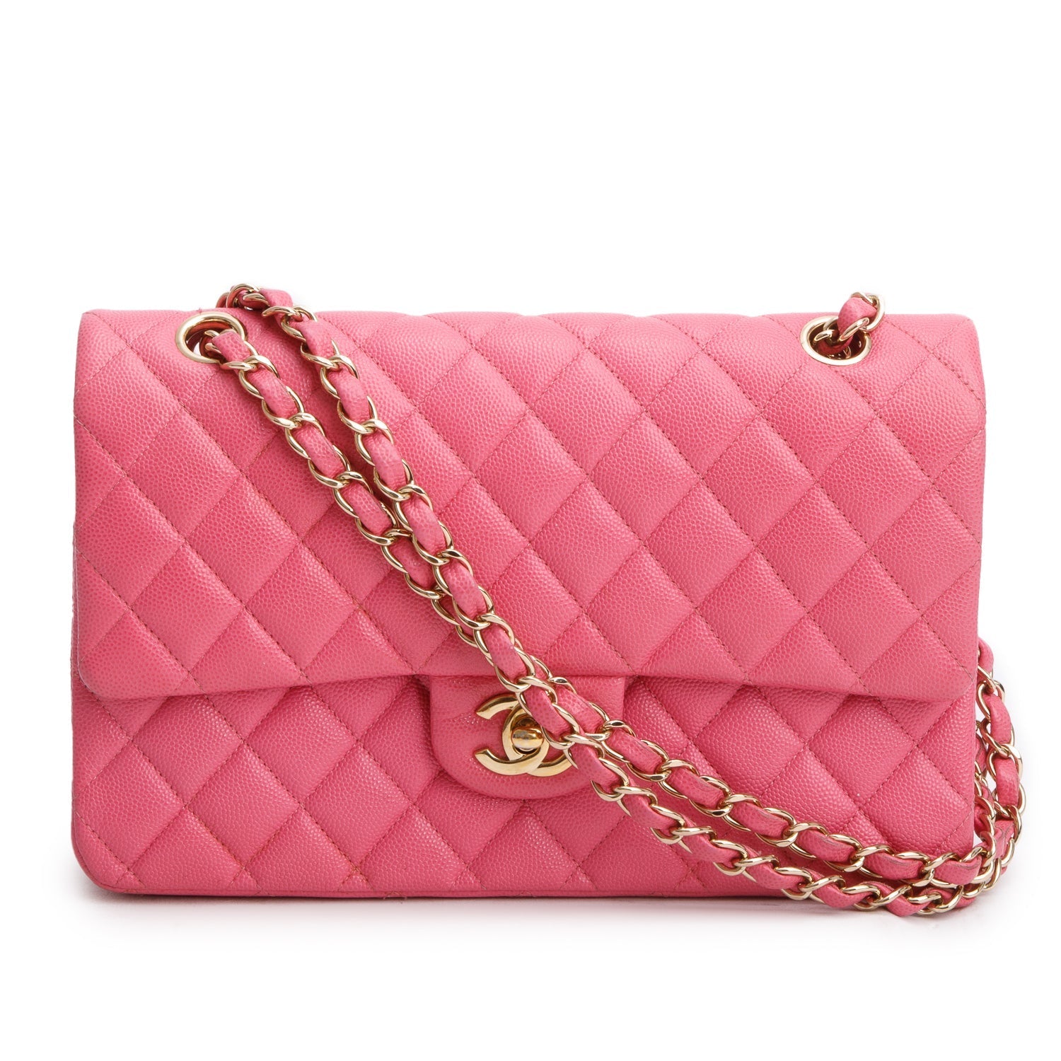 Chanel Caviar Quilted Double Flap Pink Travel Bag