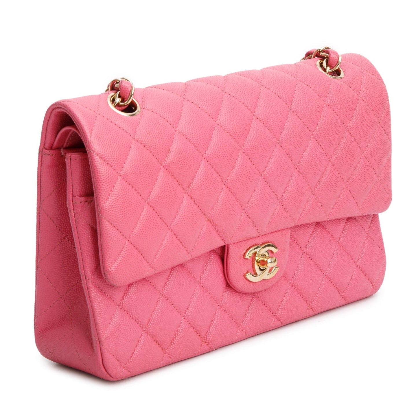 Chanel Caviar Quilted Double Flap Pink Travel Bag