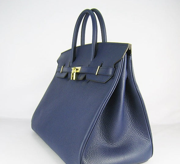 Hermes Luxury Birkin Cm Togo Handbags Dark Golden Leather Blue Travel Bag