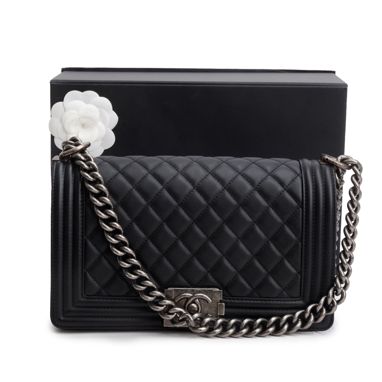 Chanel Quilted Boy Leather Lambskin Black Travel Bag Box Receipt