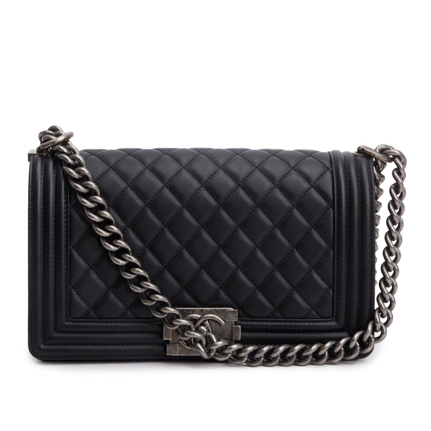 Chanel Quilted Boy Leather Lambskin Black Travel Bag Box Receipt