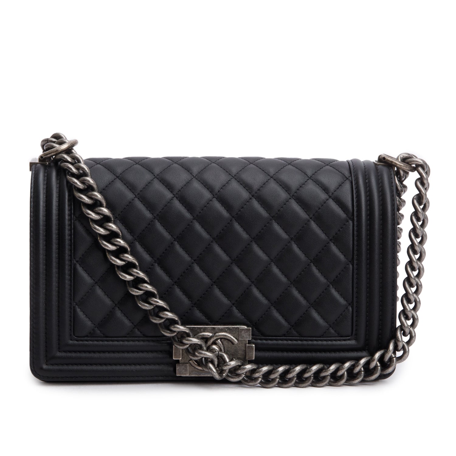 Chanel Quilted Boy Leather Lambskin Black Travel Bag Box Receipt