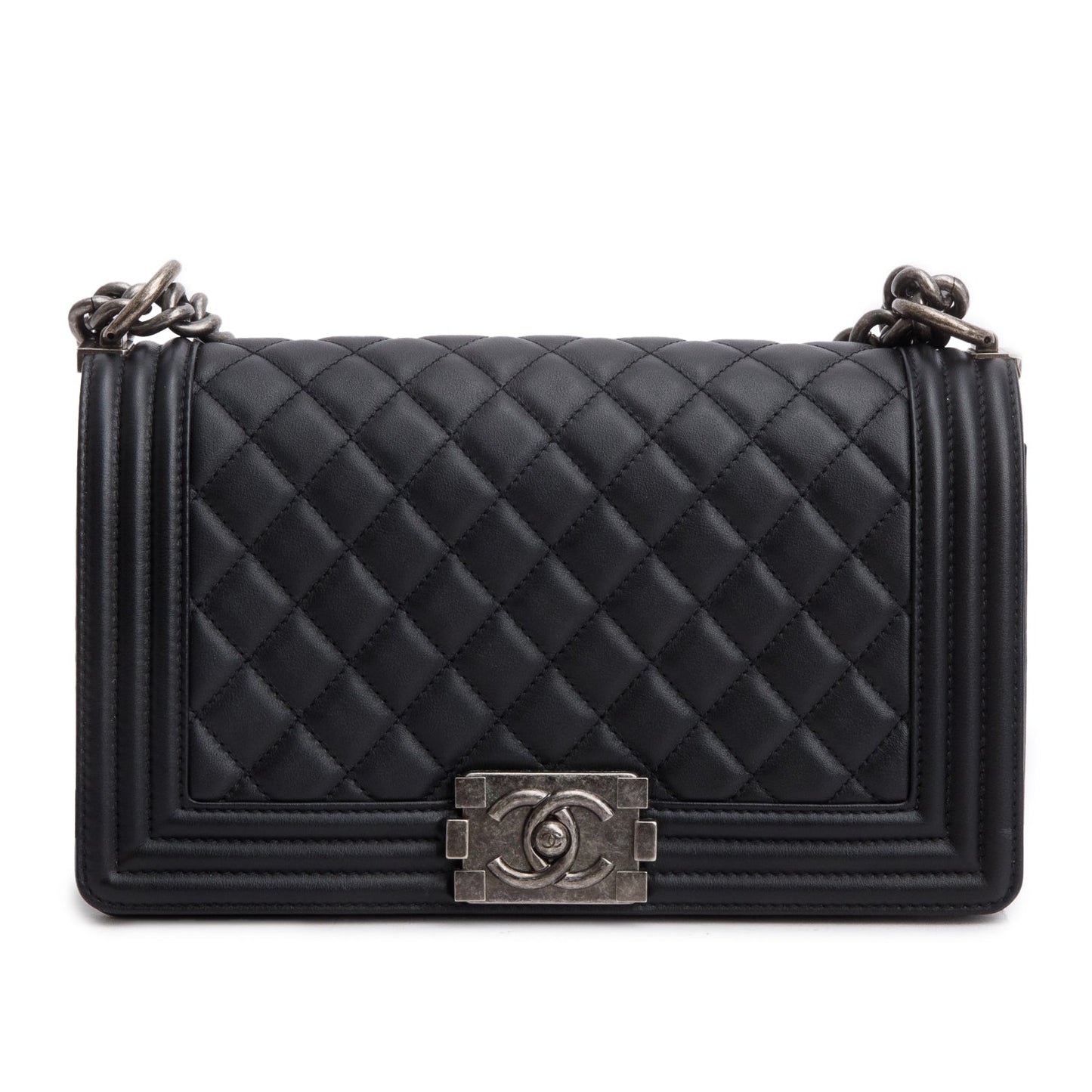 Chanel Quilted Boy Leather Lambskin Black Travel Bag Box Receipt